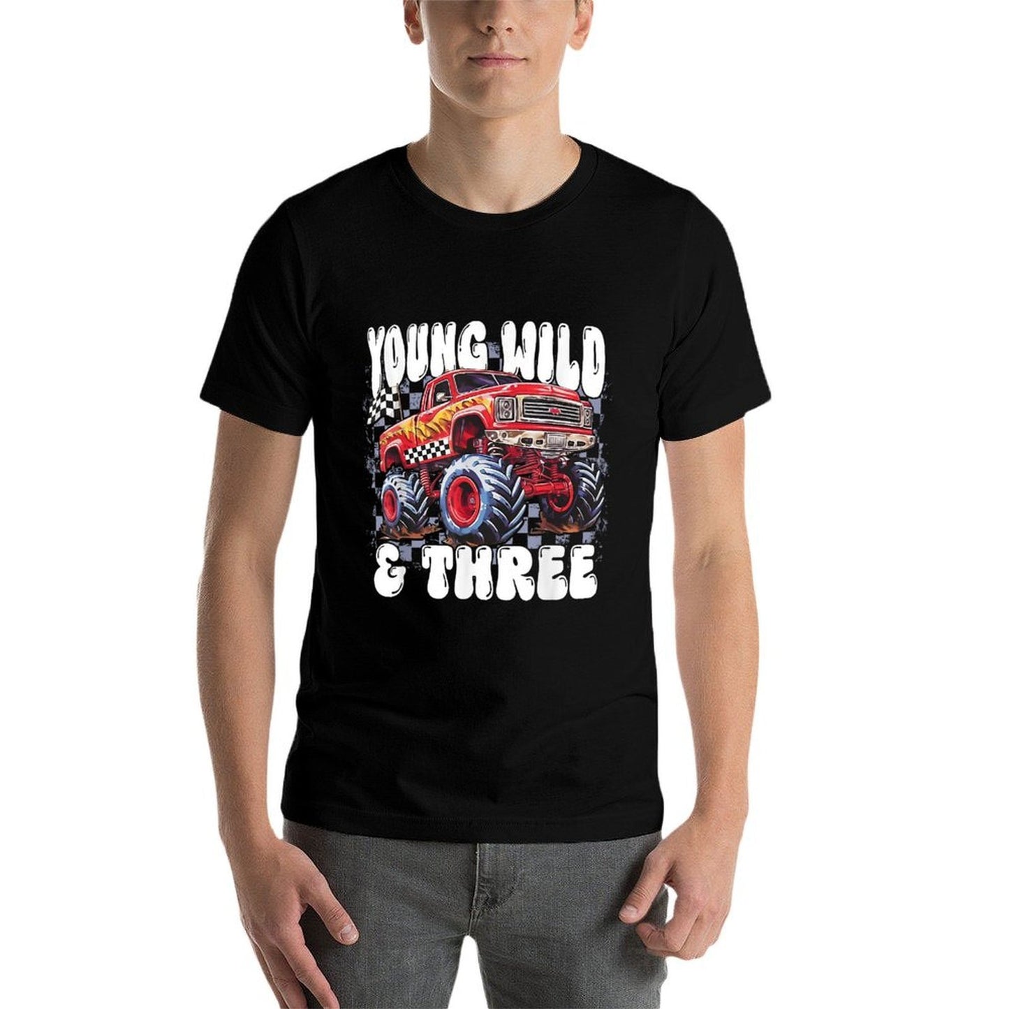 3rd Birthday Monster Truck Young Wild And Three 3 Year Old  Easy-care T-Shirt