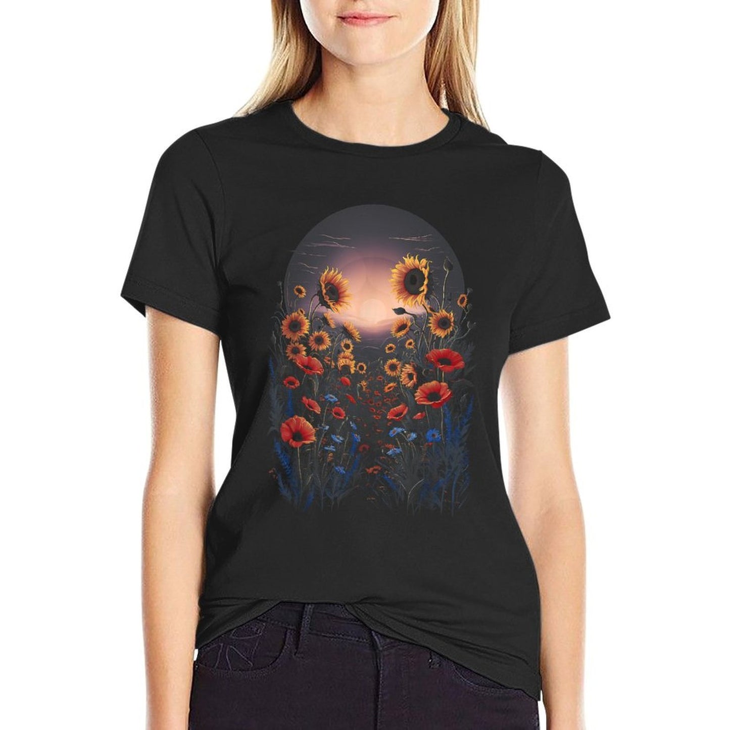 Sunflower Poppy Wildflower Floral Botanical Nature Art Vintage-inspired T-Shirt