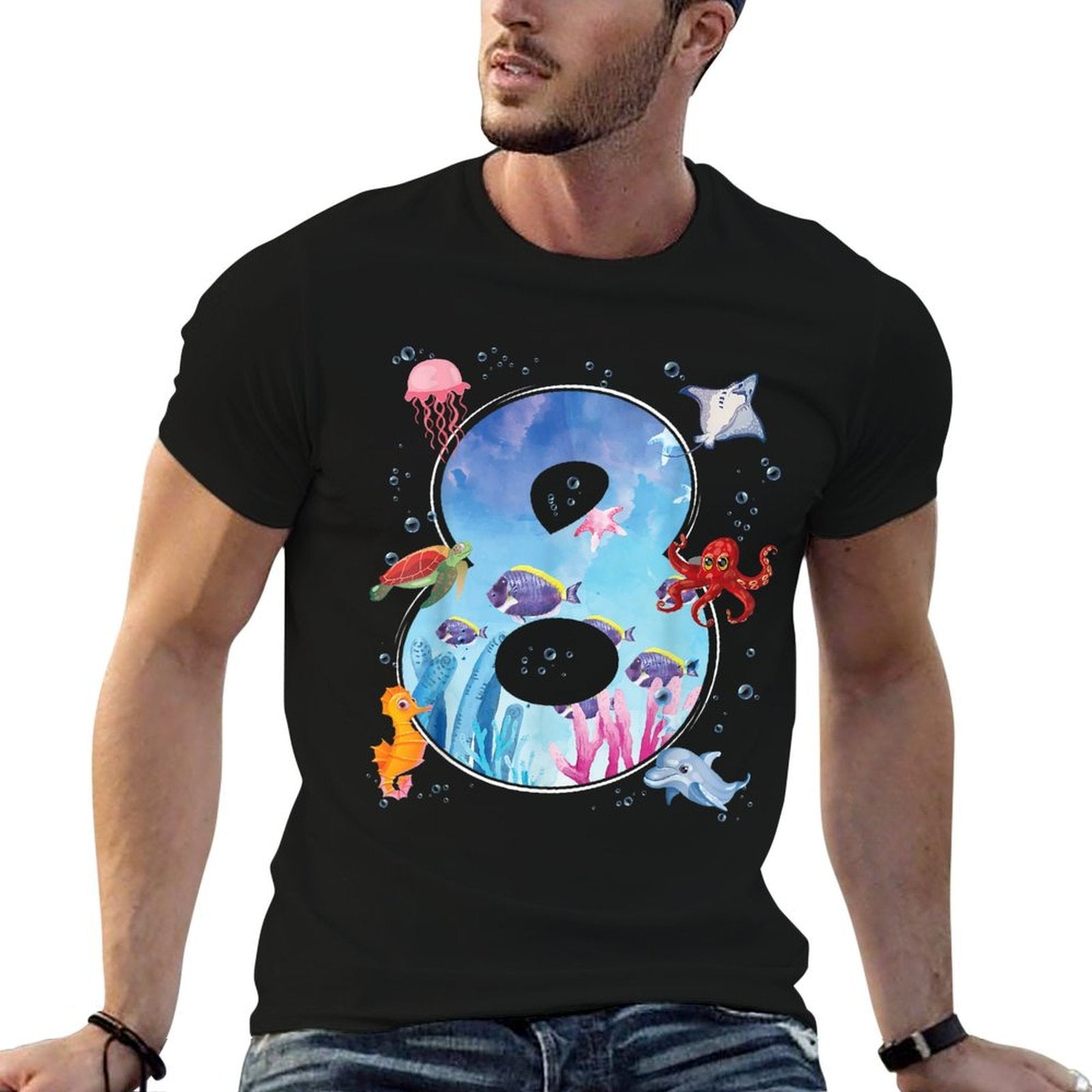 8th Birthday Party Ocean 8 Year Old Sea Fish Aquarium Boy  Vintage-inspired T-Shirt