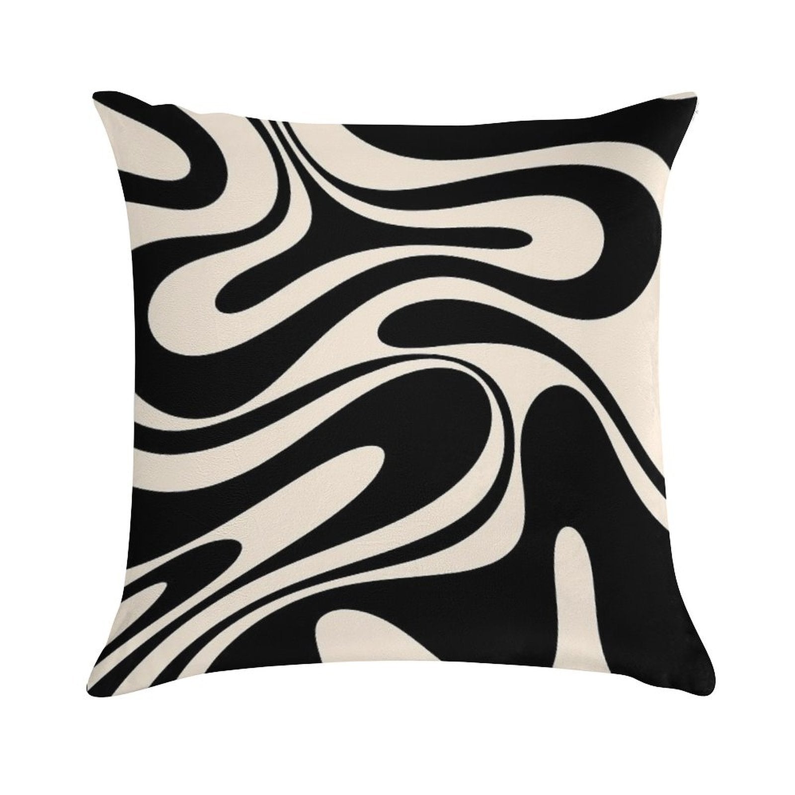 Retro Fantasy Swirl Abstract in Black And Almond Cream Soft Fade-Resistant Throw Pillow