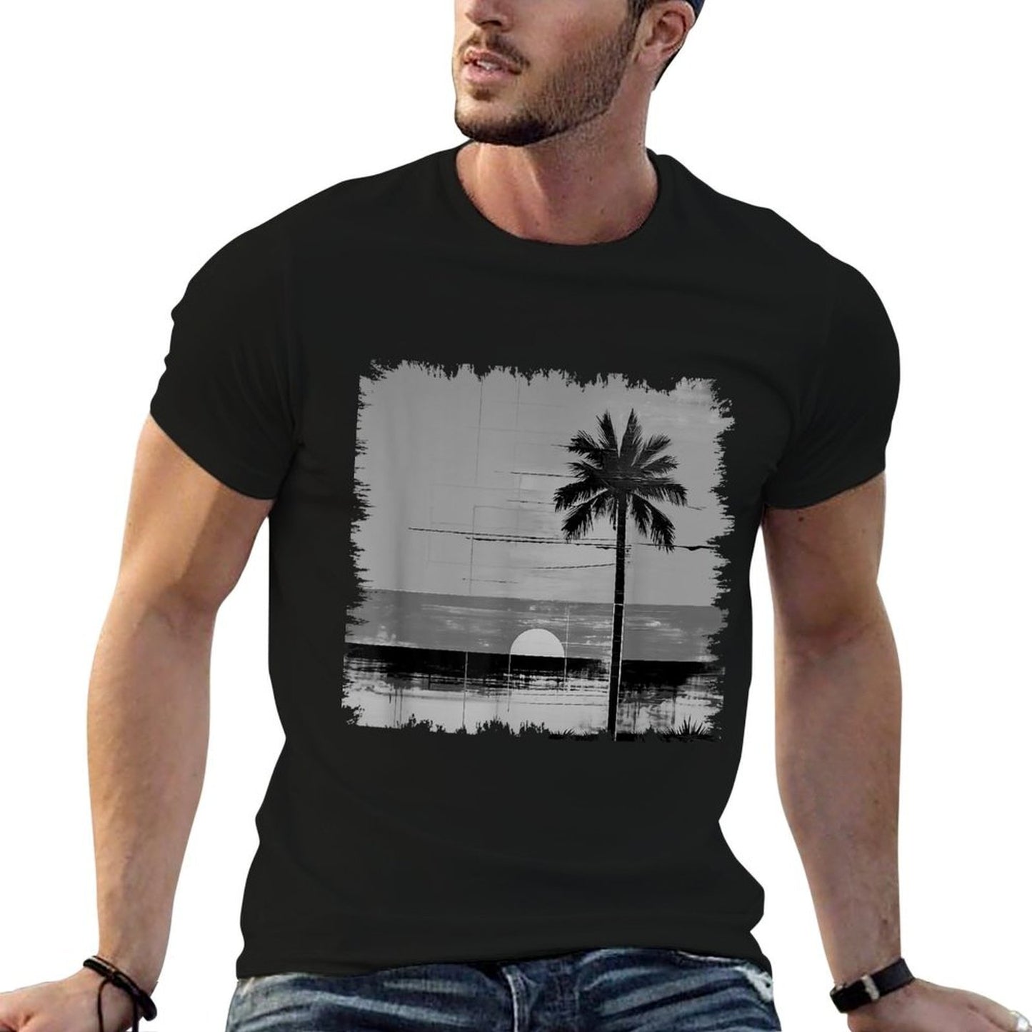 Sunset And Palm Tree Simple Tropical Landscape Stylish Odor-resistant T-Shirt
