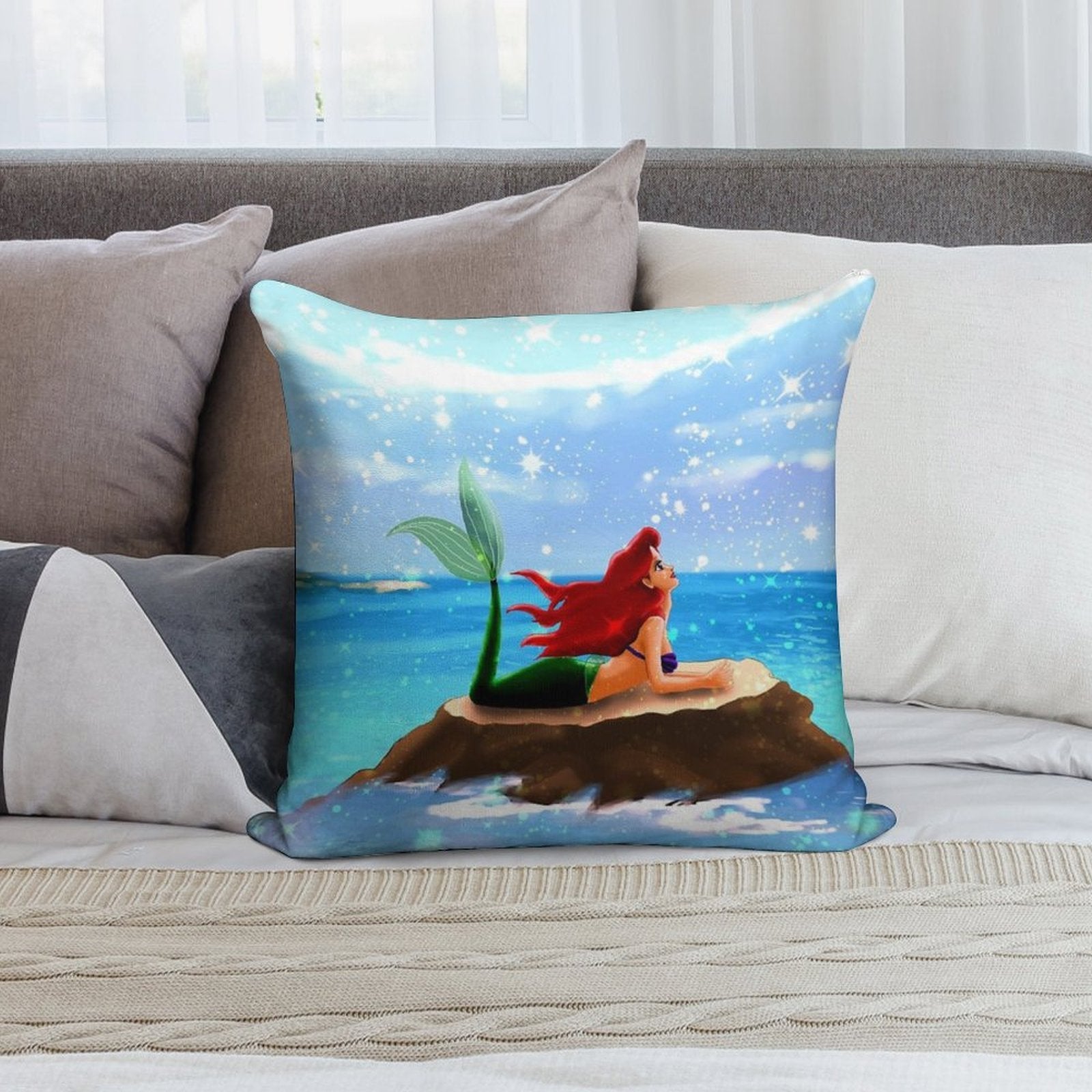 Little Mermaid - Azure Blue Soft Warmth Comfort Throw Pillow