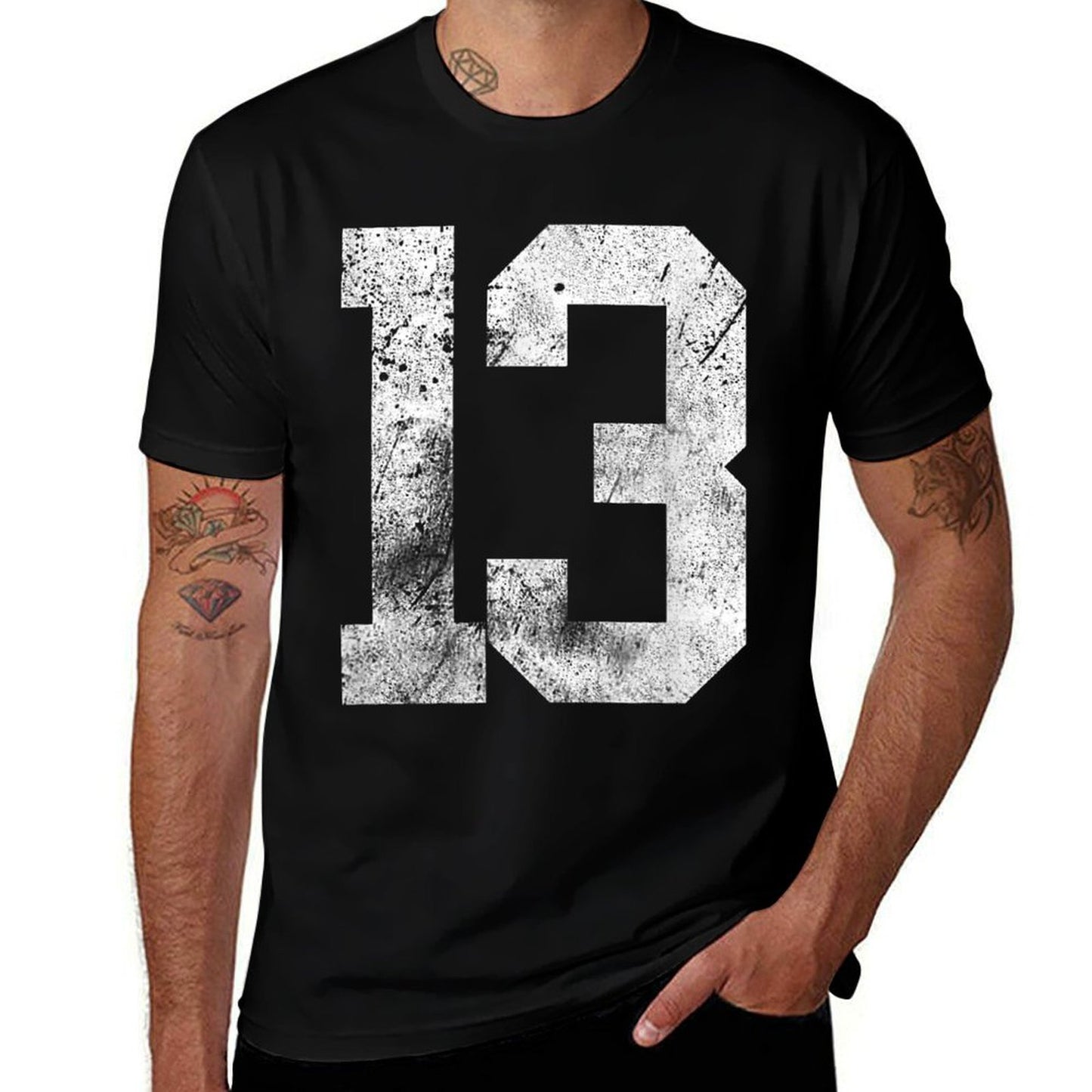 13 Cool Distressed Birthday Lucky Number Player 13th Polyester Blend T-Shirt
