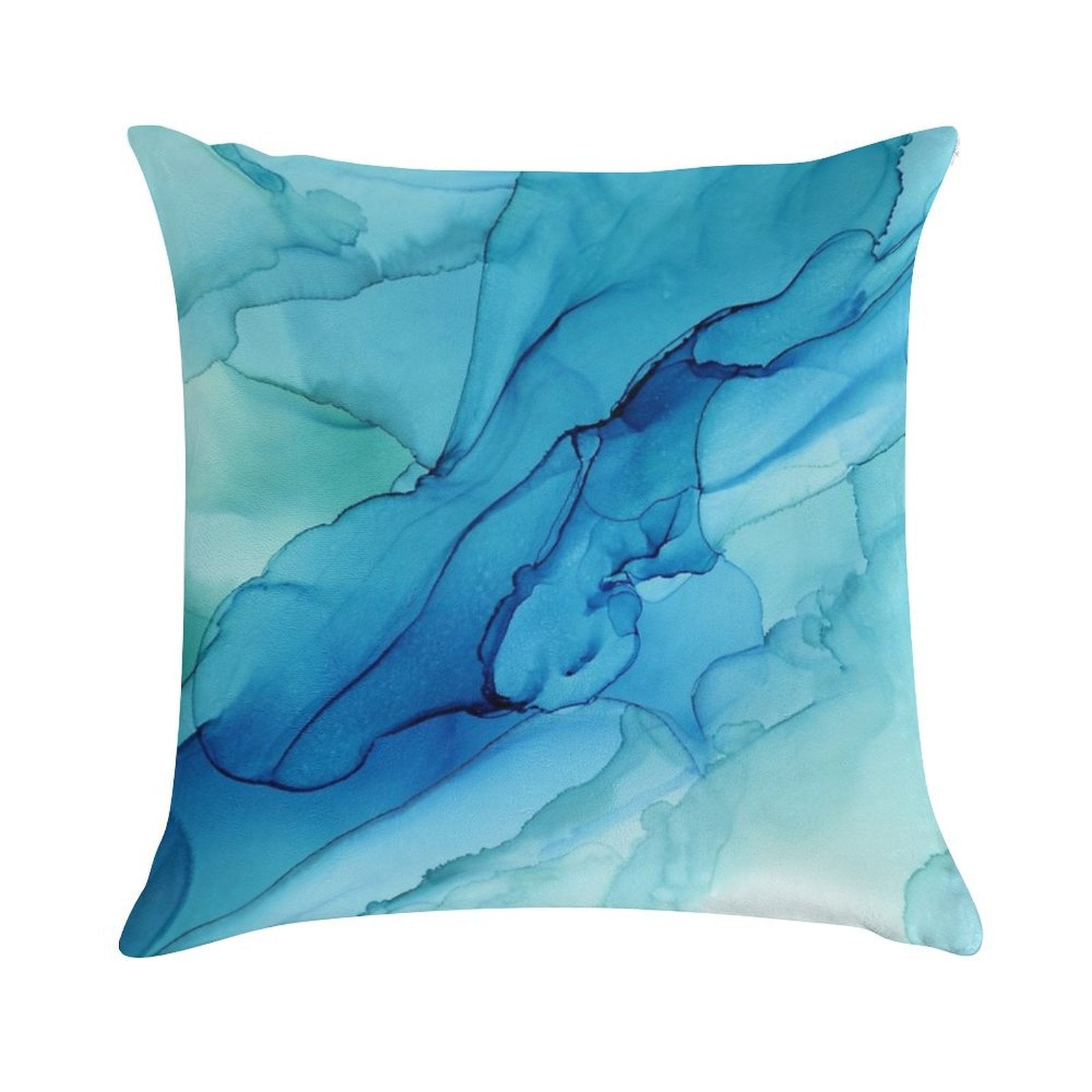 Blue Emerald Water Ombre Abstract Ink Soft Home Decor Throw Pillow