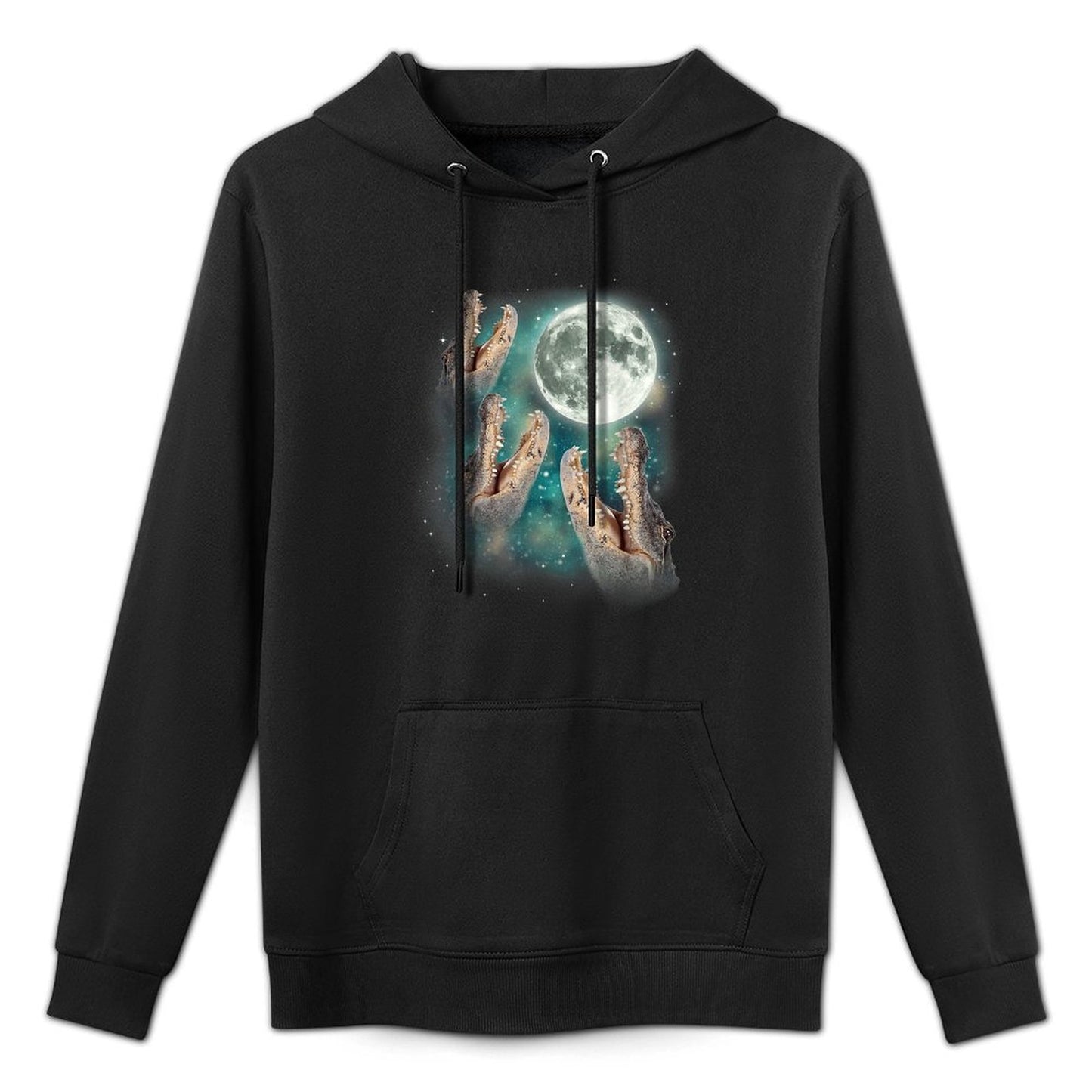 Three Gators Howl At Moon  Magical Animal Wild 3 Crocodile Breathable Fabric Hoodie