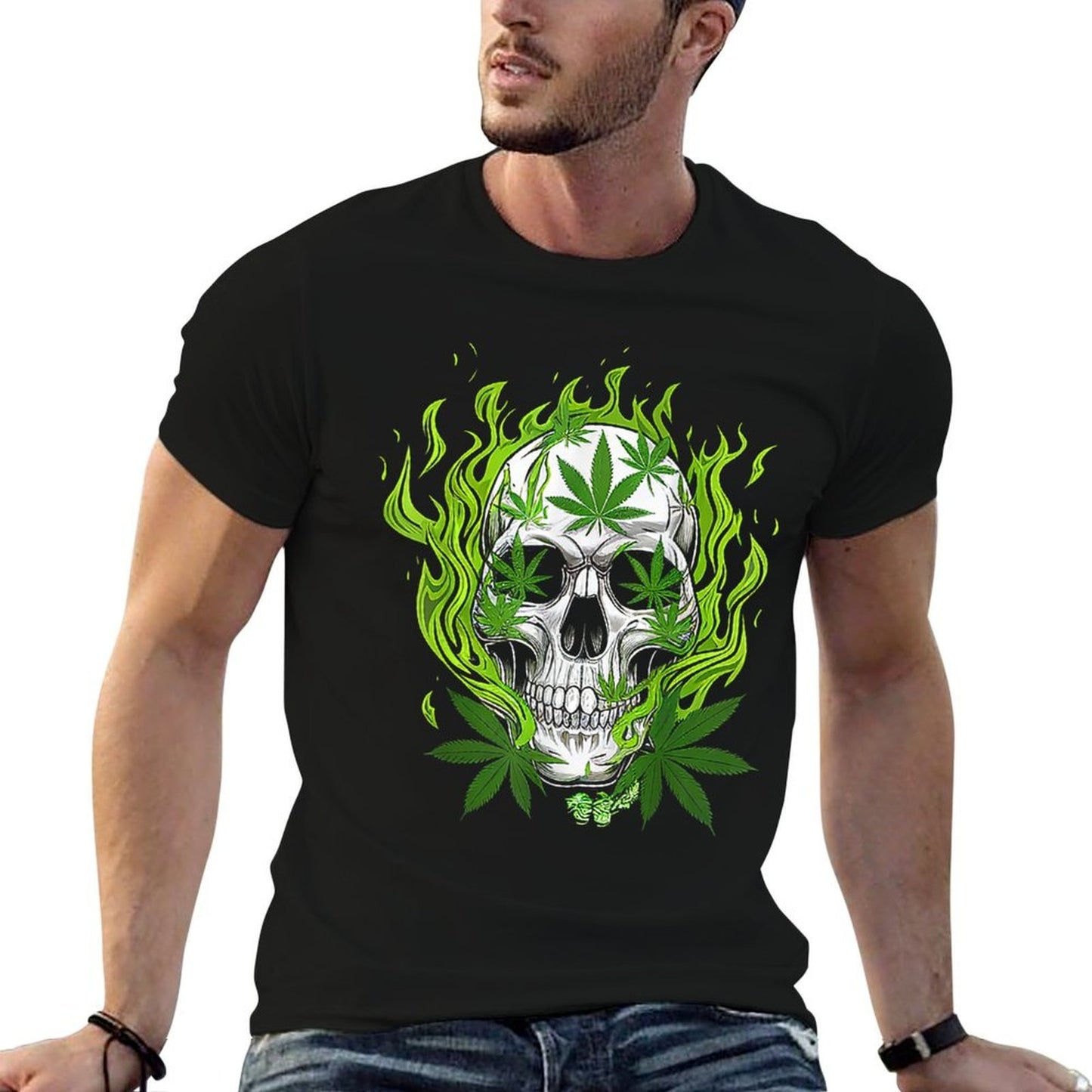 Skull of Fire Cannabis Funny Cannabis Skull  Soft T-Shirt