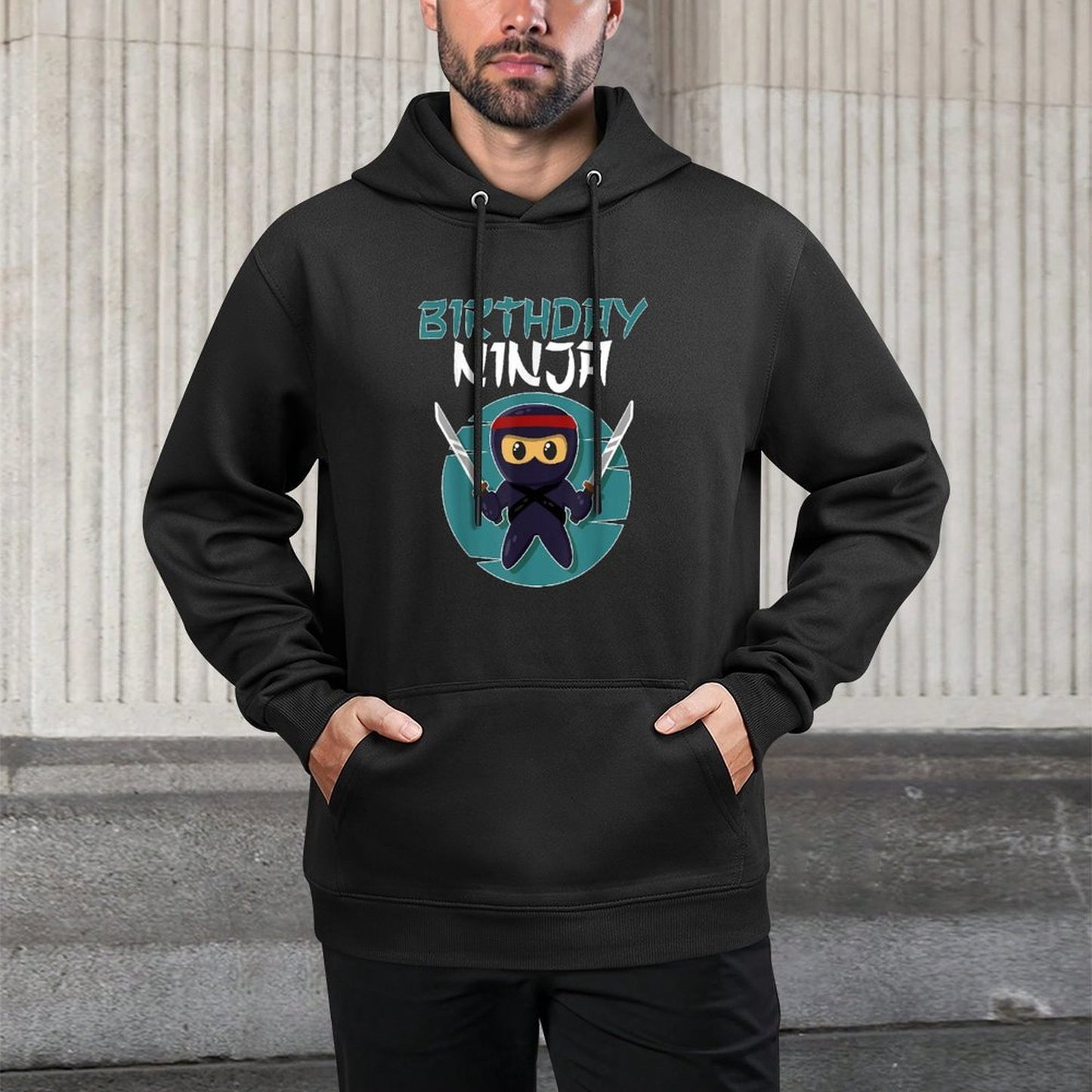 Birthday Ninja Gift Boy Birthday Boy Ninja Gift - Black - Unisex - Small - - Cartoon Pattern - Modern Style - Birthday Occasion Layering Staple Hoodie