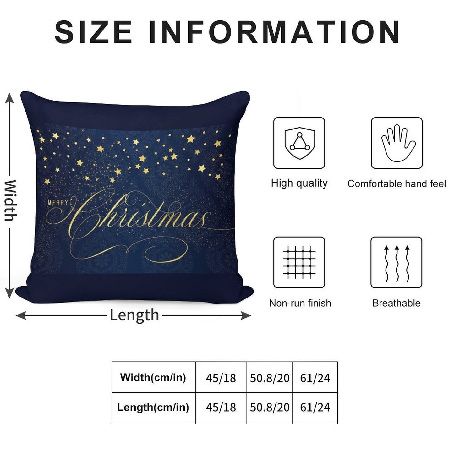 Merry Christmas Navy Blue And Faux Gold Leaf with Stars Soft Short Plush Fabric Throw Pillow