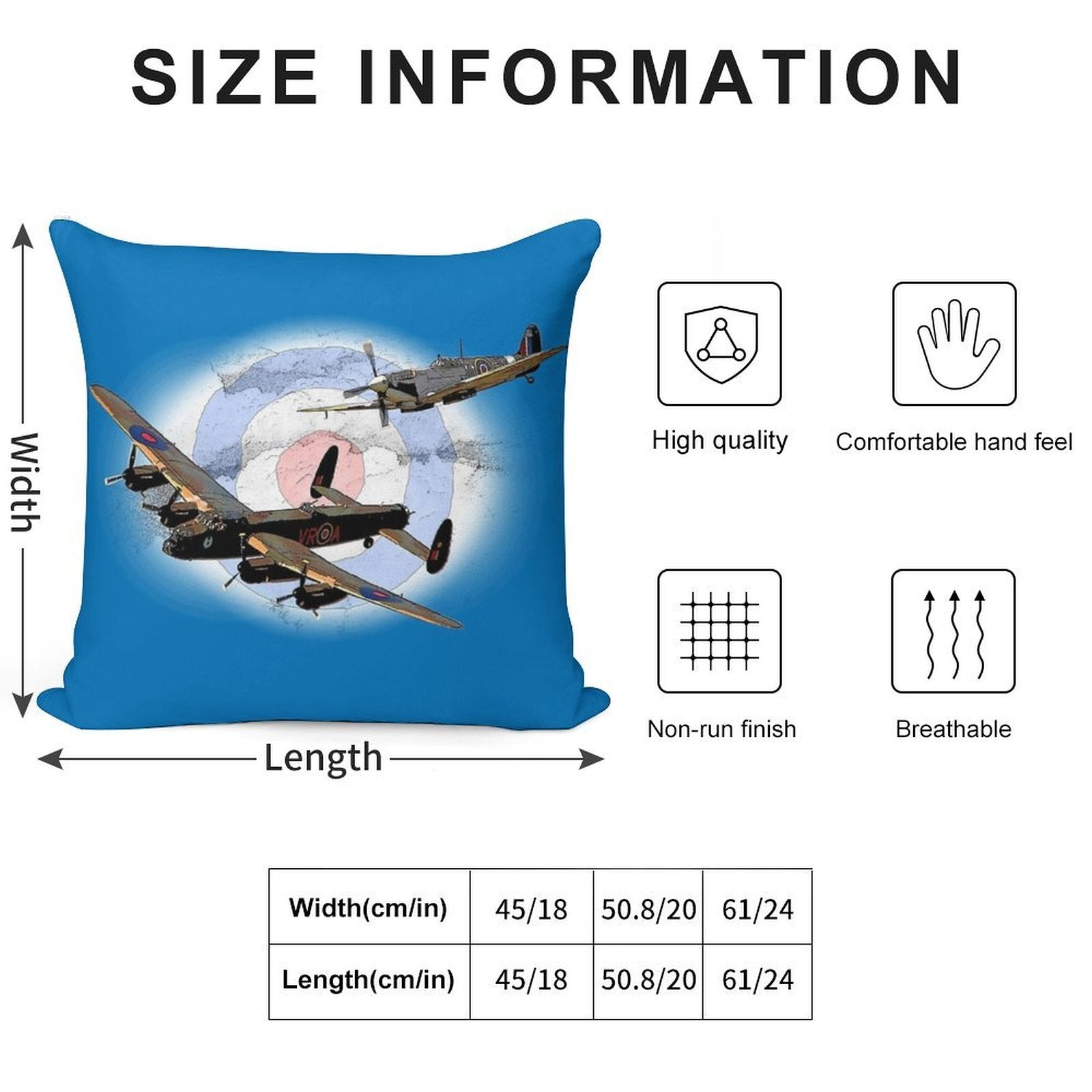 SPITFIRE AND LANCASTER Aircraft Soft Home Decor Throw Pillow