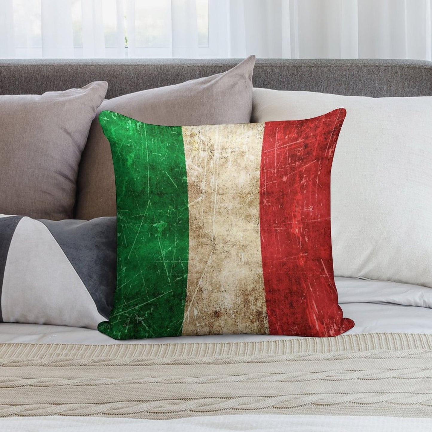 Vintage Aged And Scratched Italian Flag Soft Durable Construction Throw Pillow