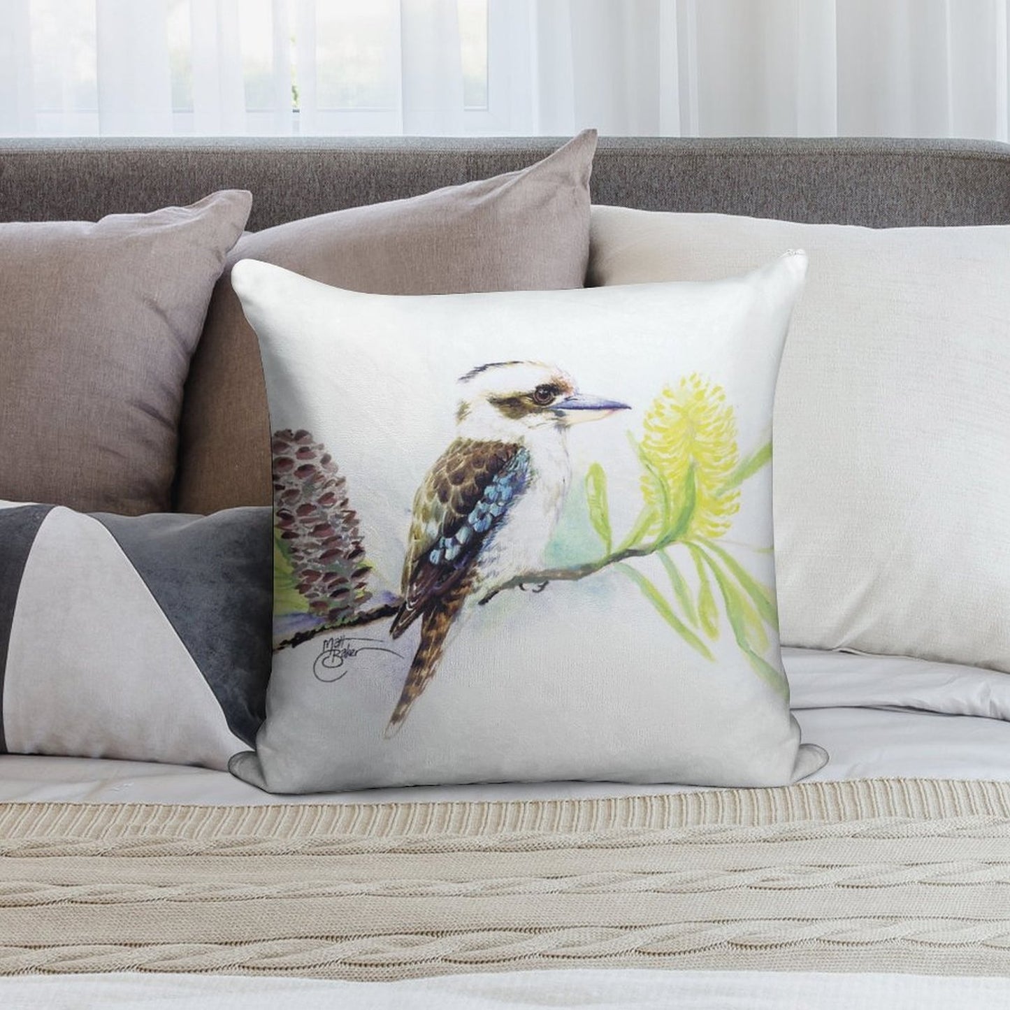 The Contented Kookaburra Soft Hidden Zipper Throw Pillow