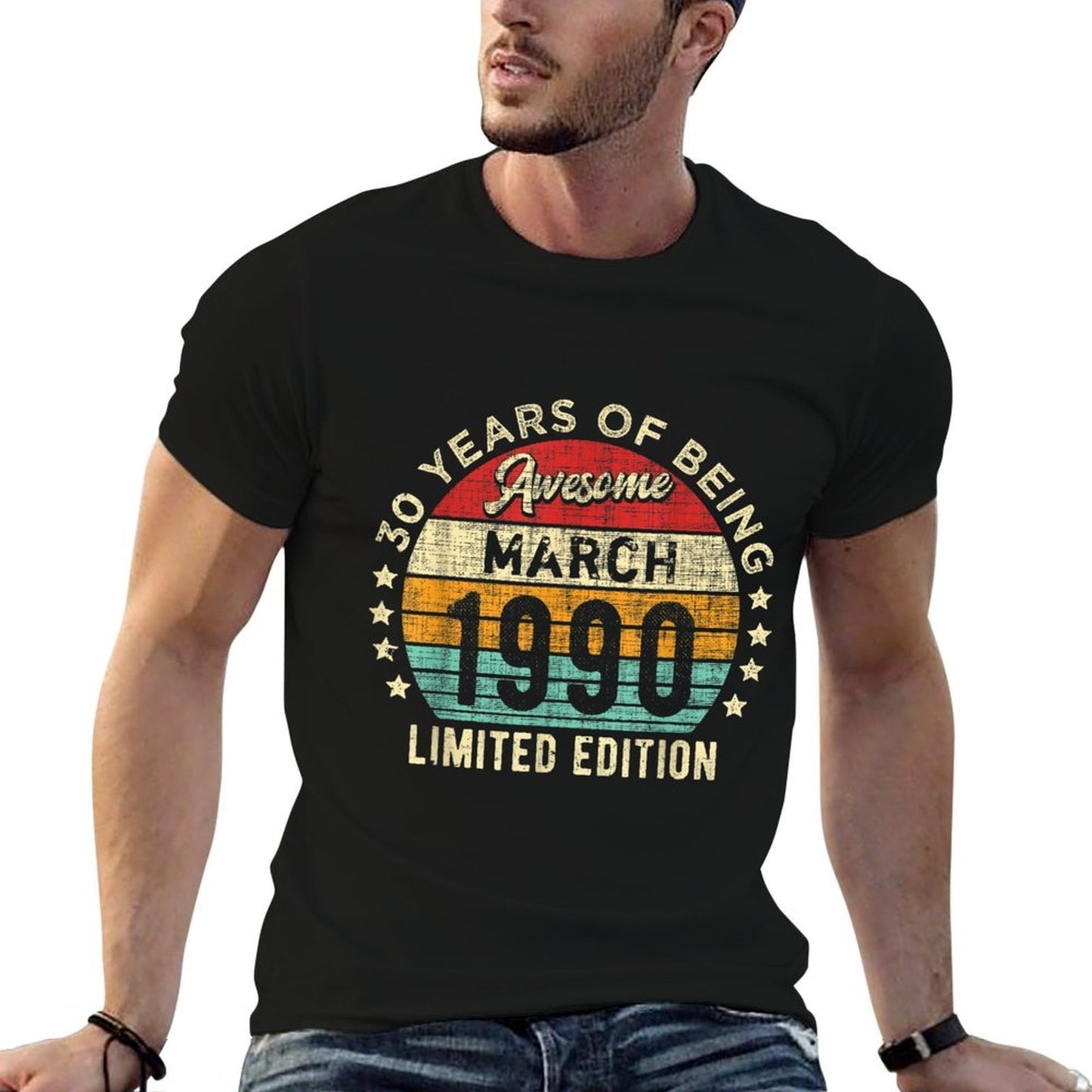 Vintage March 1990 30 Years Old Awesome 30th Birthday Heathered Texture T-Shirt