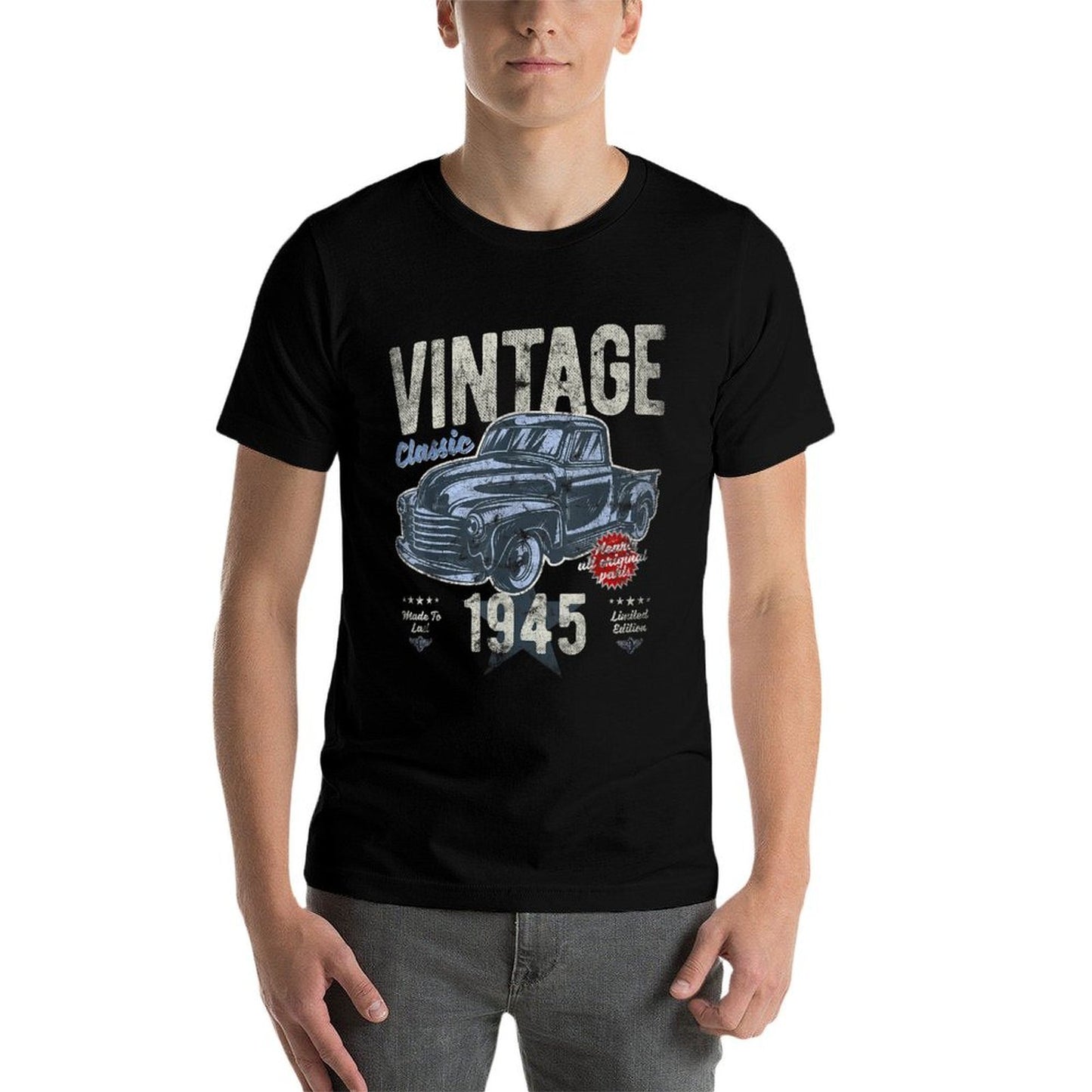 Vintage, Born 1945, 80th Birthday, Classic Pick Up Truck Rolled Sleeves T-Shirt