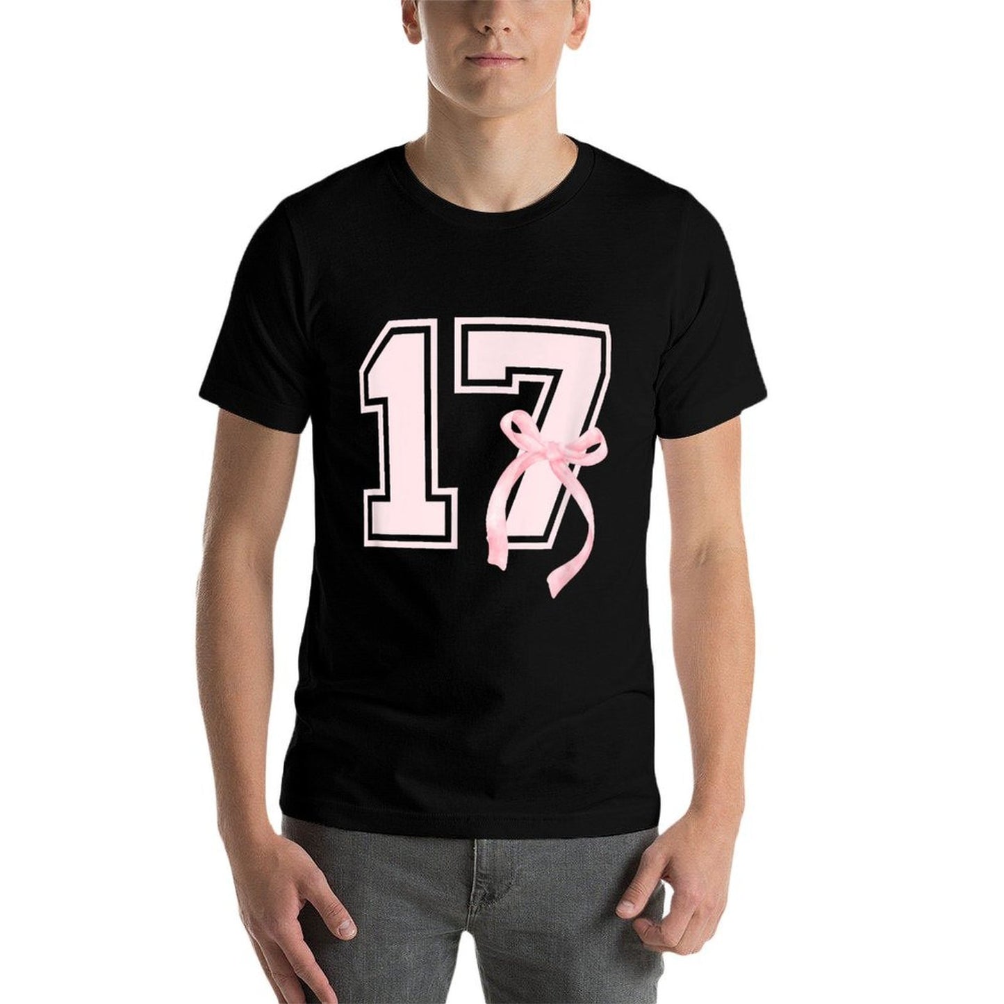 17th Coquette Birthday Party Seventeen Year Old Bow Ribbed Collar T-Shirt