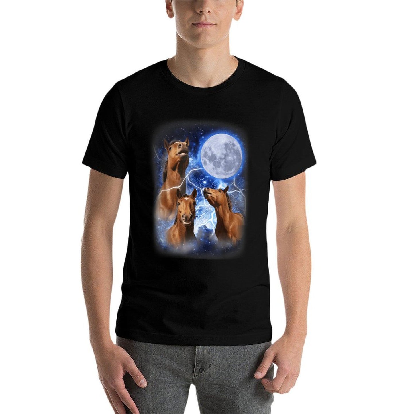3 Horses Moon Howl at The Moon Majestic Equestrian Mountain Eco-friendly Material T-Shirt