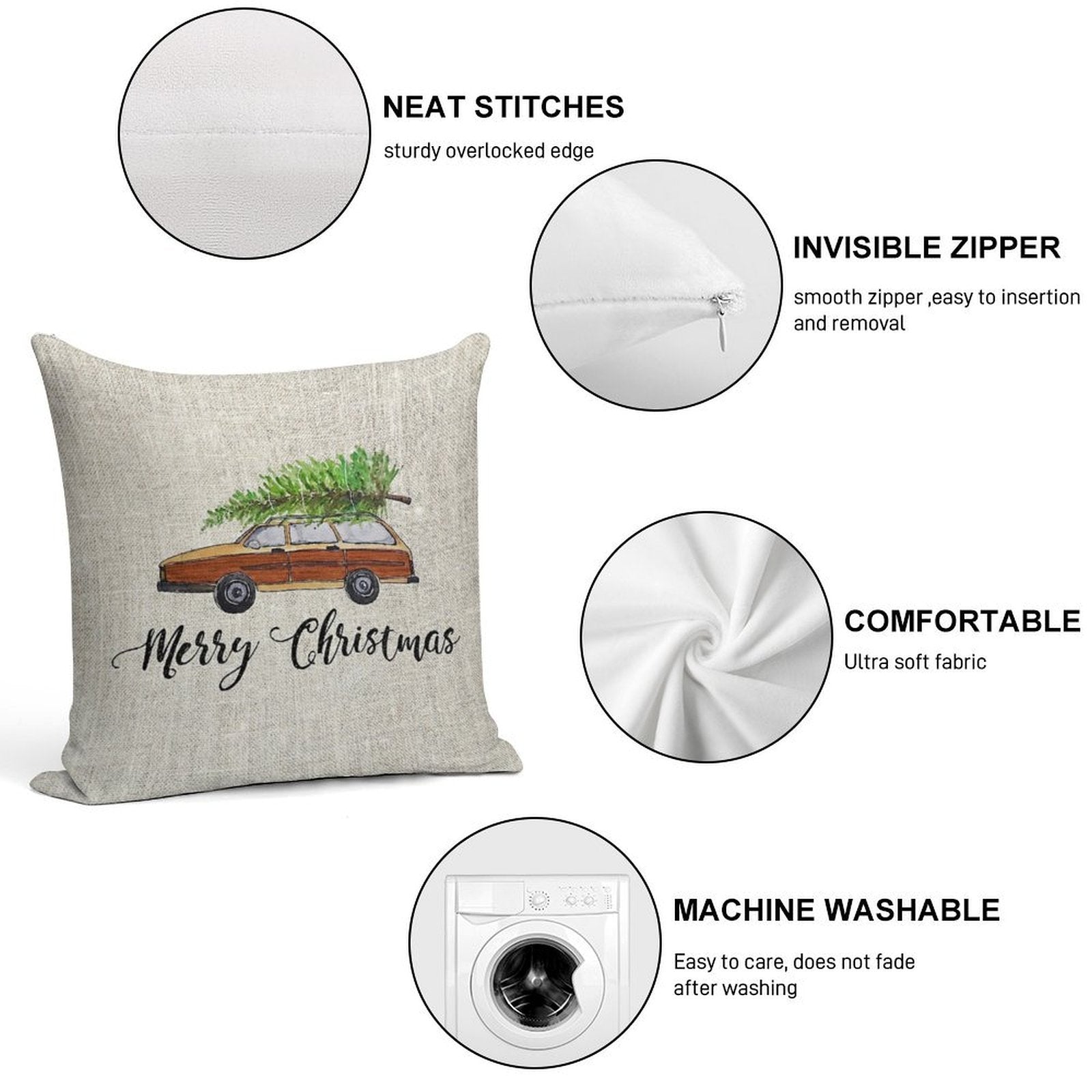 Merry Christmas Soft Home Decor Throw Pillow