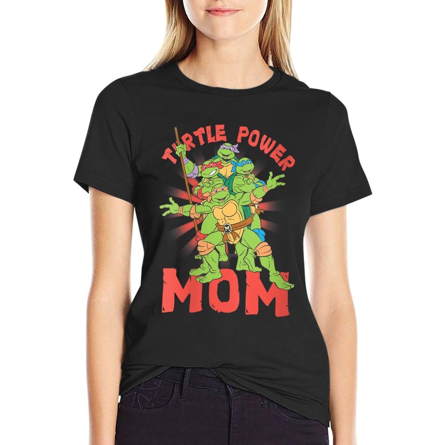 Teenage Mutant Ninja Turtles Mom Turtle Power Poster Ribbed Collar T-Shirt