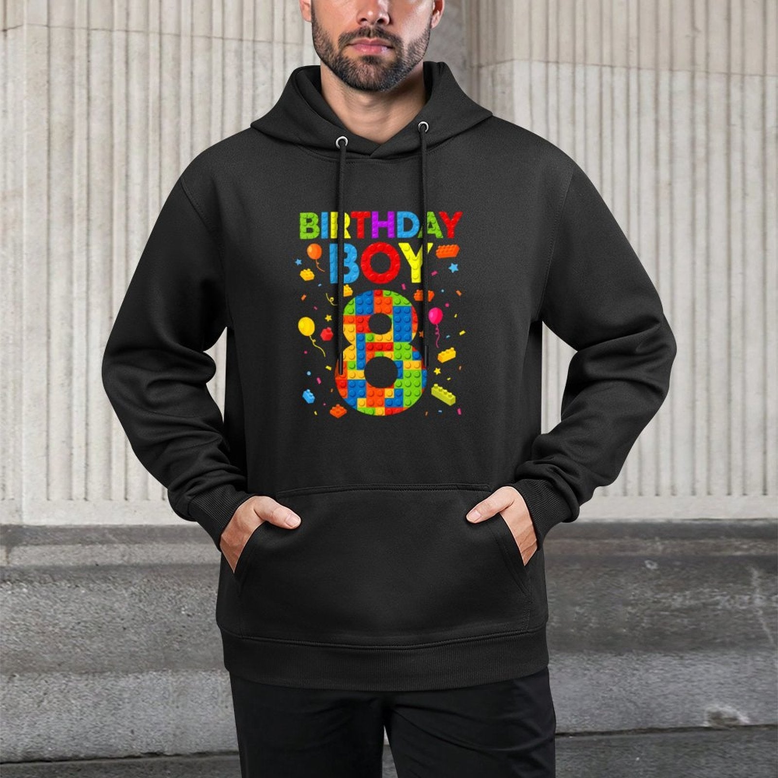 8 Birthday Boy 8 Year Old Building Blocks Easy Care Hoodie