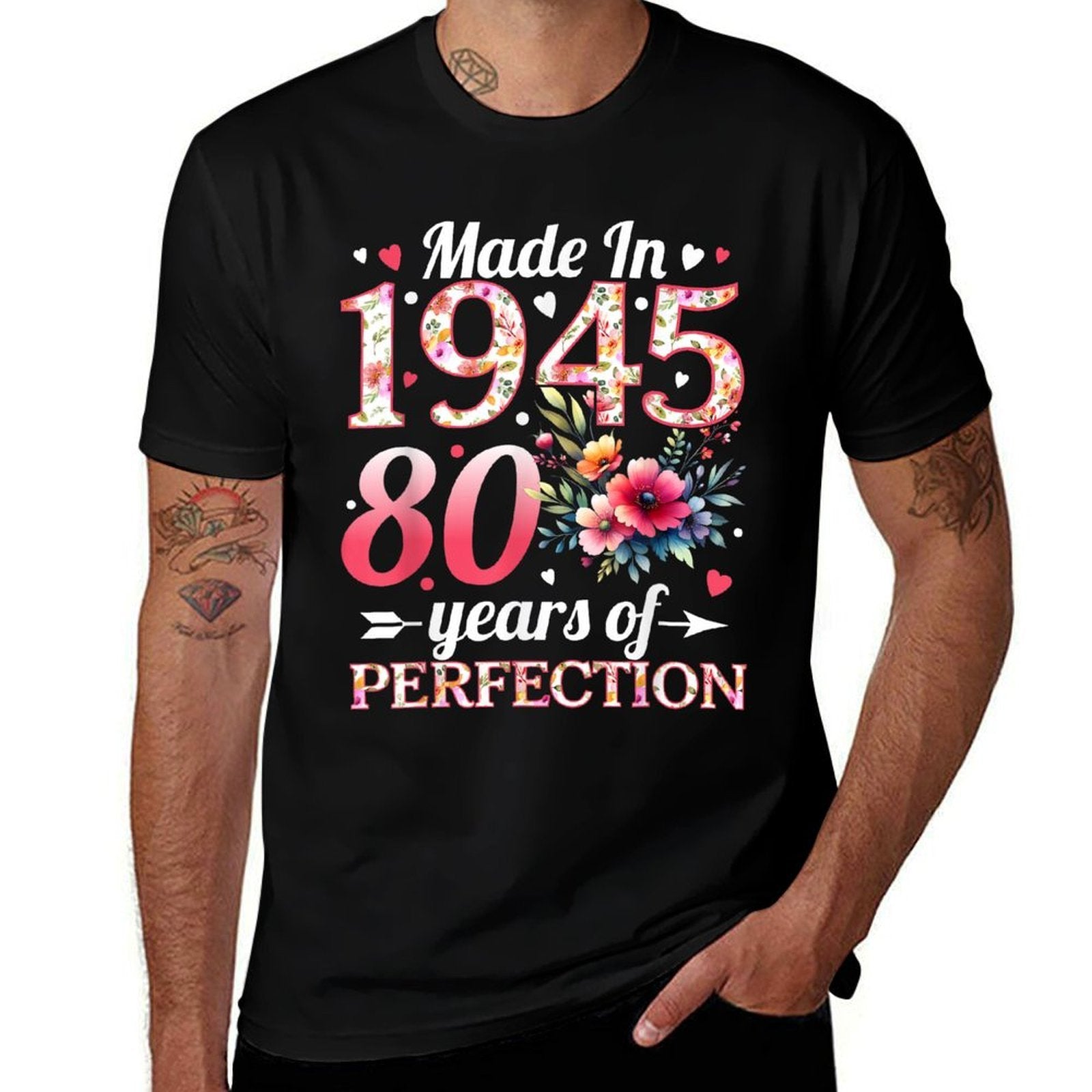 80 Year Old Made In 1945 Floral 80th Birthday Women  Eco-friendly Material T-Shirt