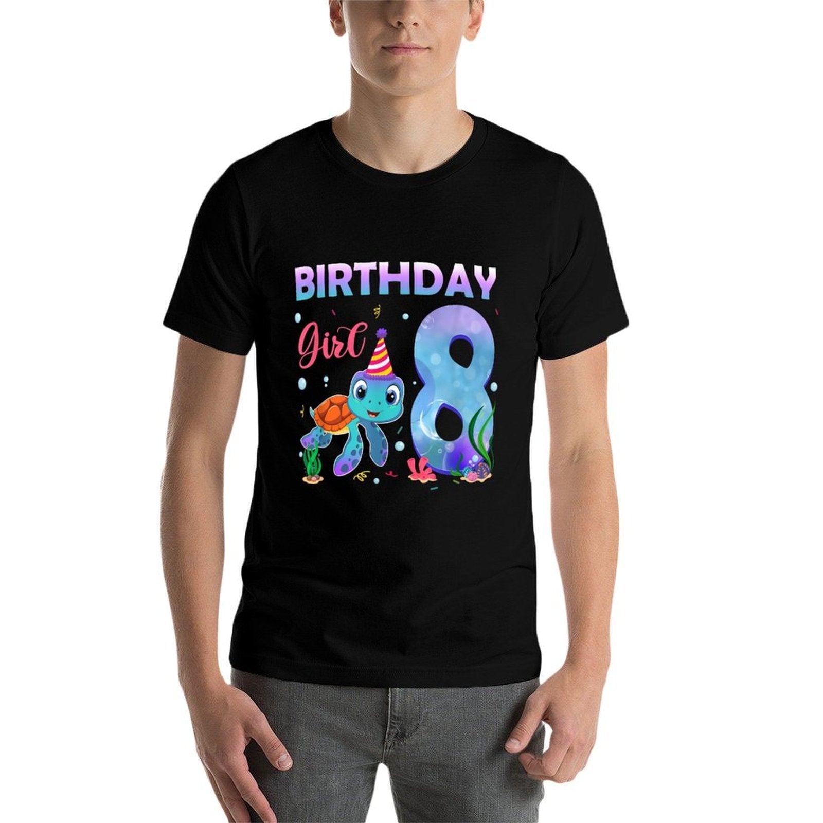 8th Birthday Girl Sea Turtle 8 Year Old Ocean Aquarium Girls  Cotton T-Shirt