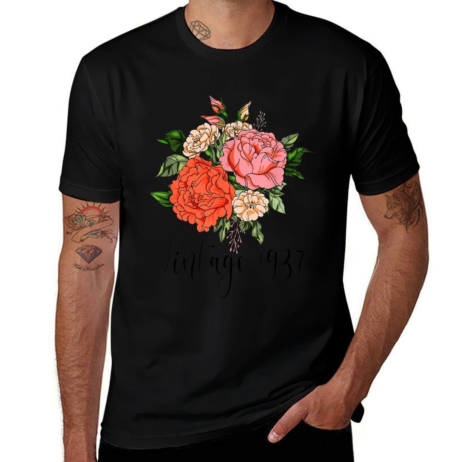 87th Birthday Women Vintage 1937 Cute Rose Carnation Flower  Quick-drying T-Shirt