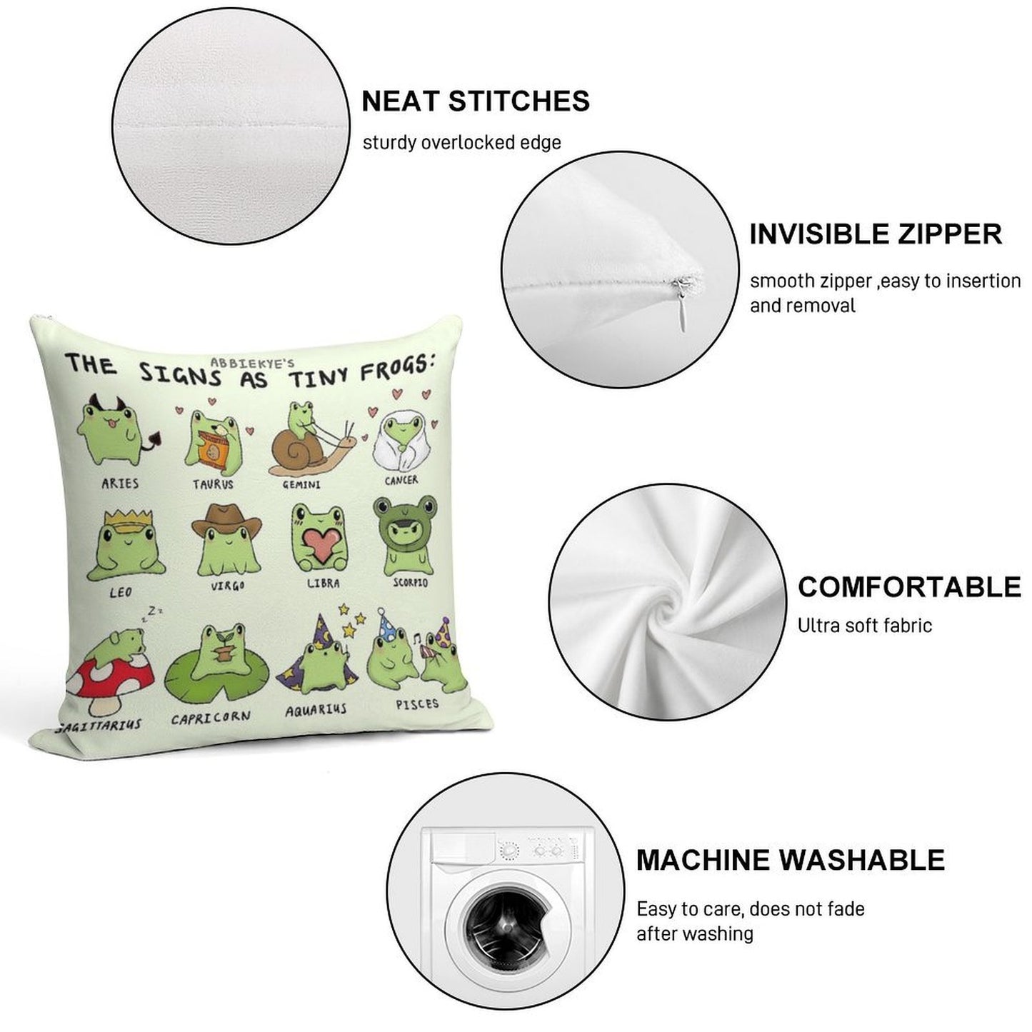 The Signs As Tiny Frogs Soft Shrink-Resistant Throw Pillow