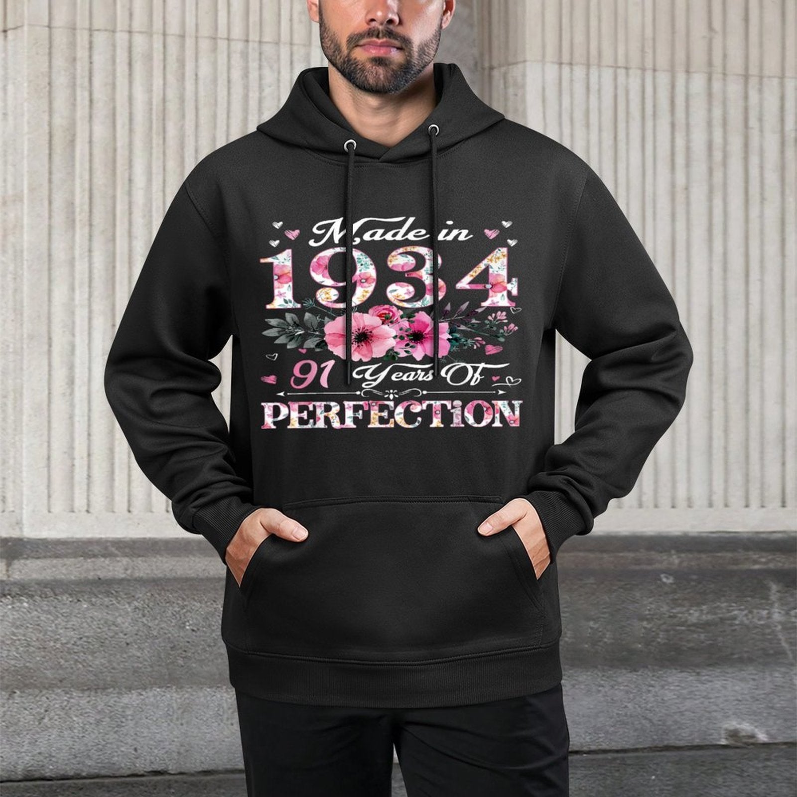 91 Year Old Made In 1934 Floral 91st Birthday Gift For Women Breathable Fabric Hoodie
