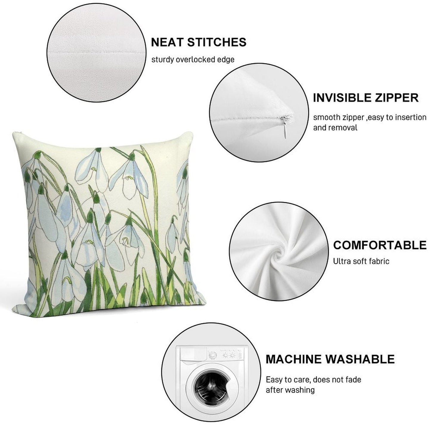 Snowdrops Watercolour Painting Soft Skin-Friendly Throw Pillow