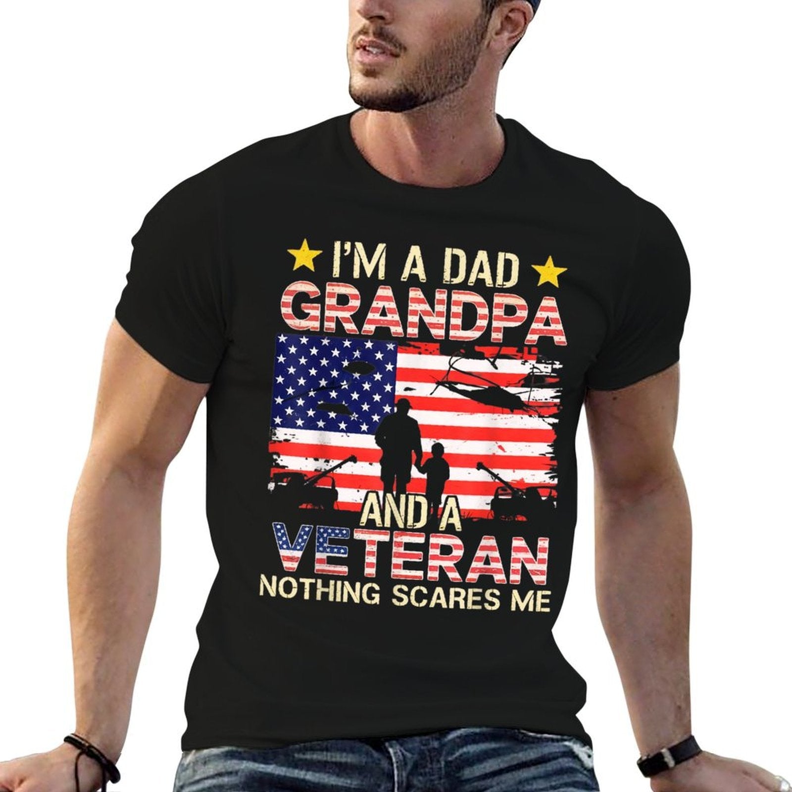 A Dad Grandpa And Veteran Fathers Day Papa Grandpa Military  Versatile T-Shirt