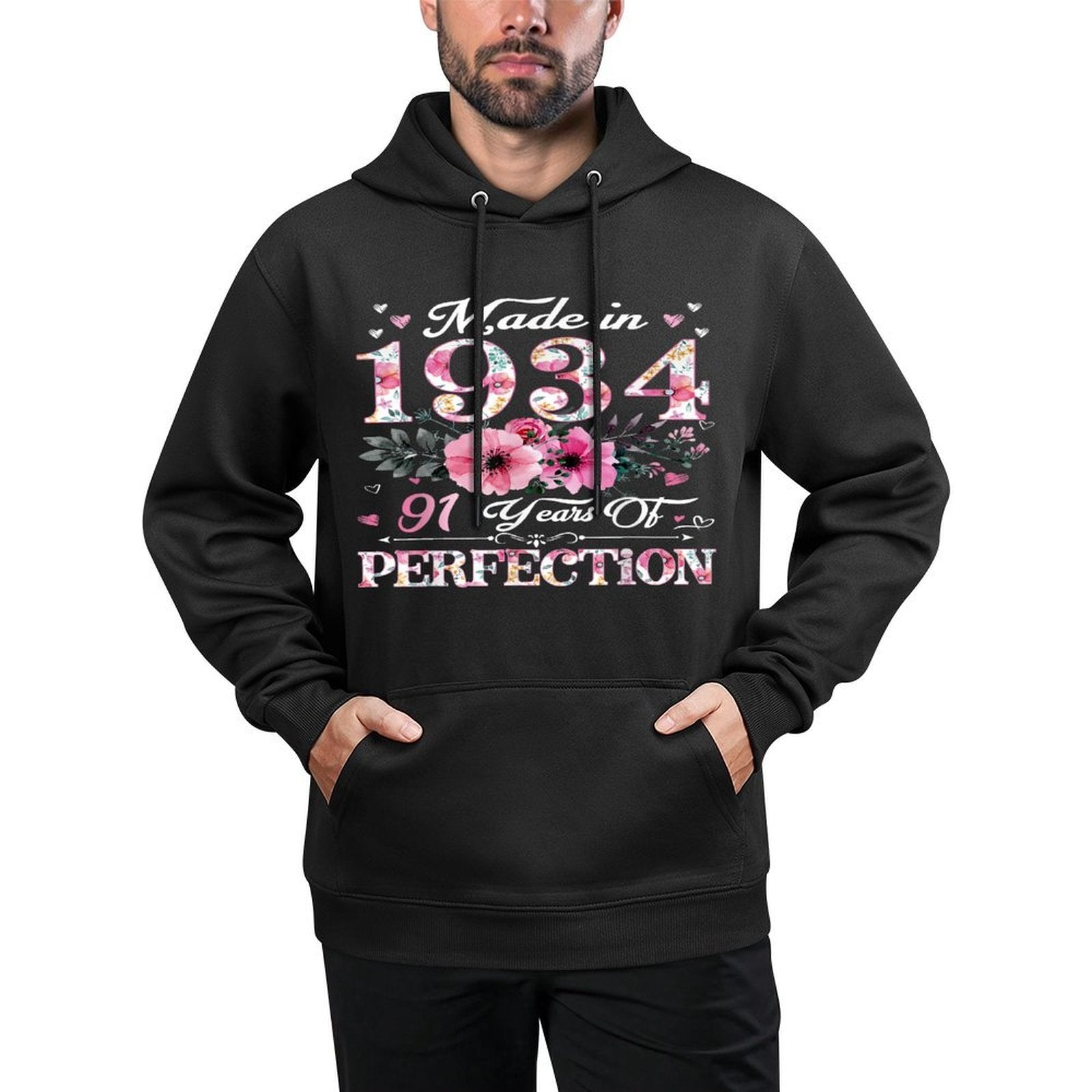 91 Year Old Made In 1934 Floral 91st Birthday Gift For Women Breathable Fabric Hoodie