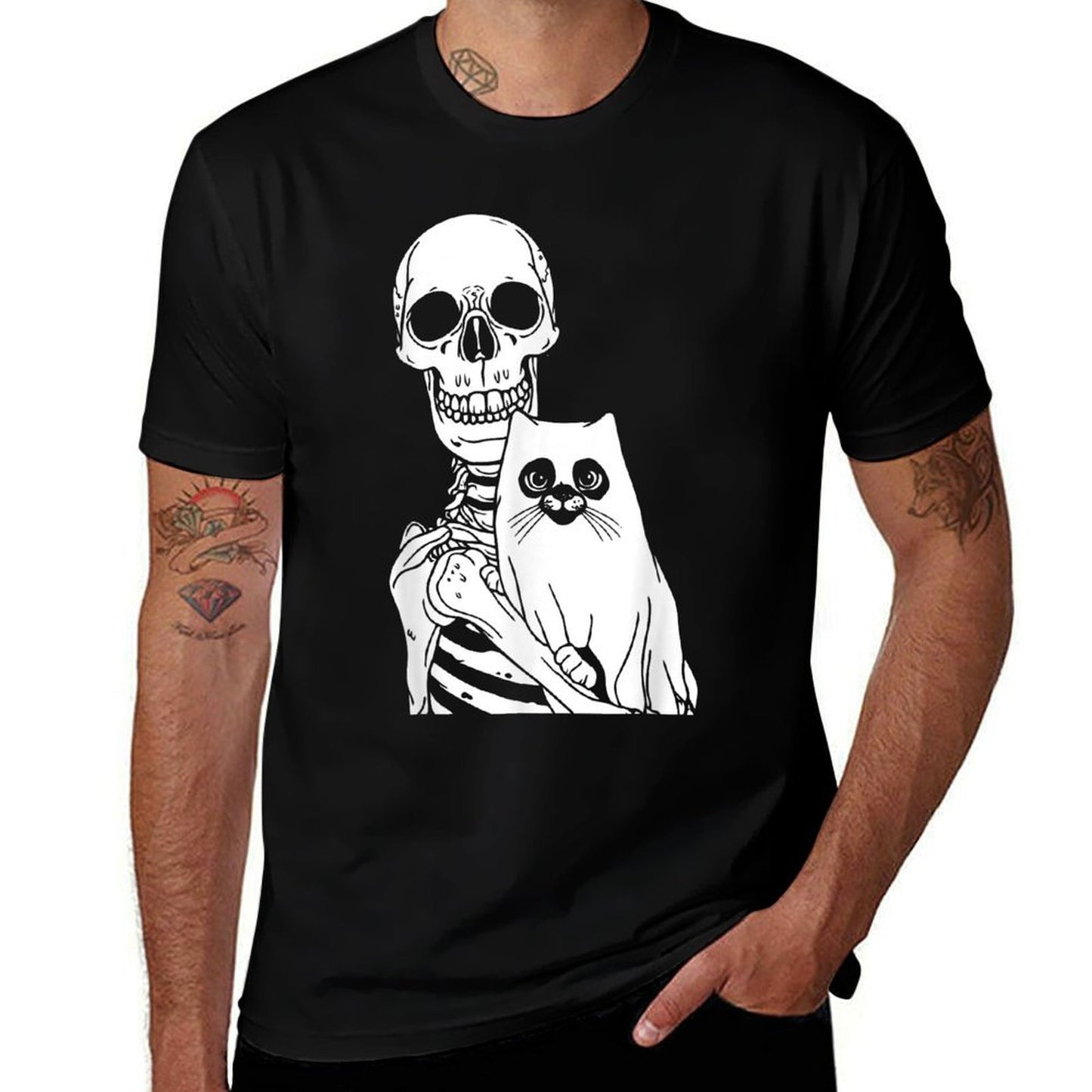 Skeleton Holding Cat Lazy Halloween Costume Skull Kitten  Soft T-Shirt