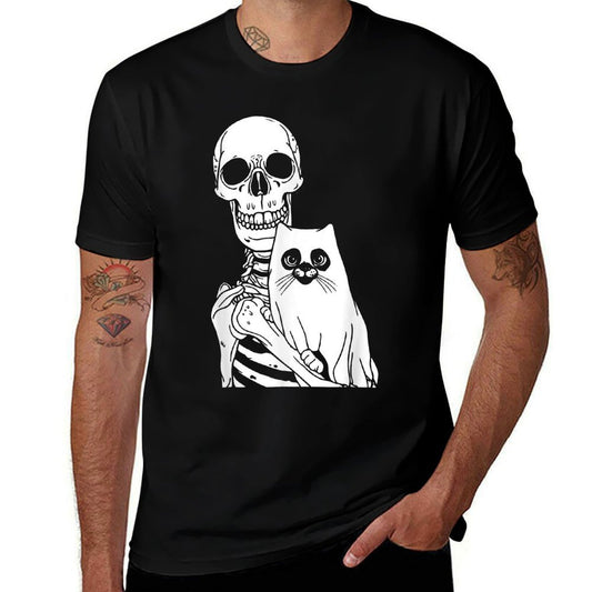 Skeleton Holding Cat Lazy Halloween Costume Skull Kitten  Soft T-Shirt