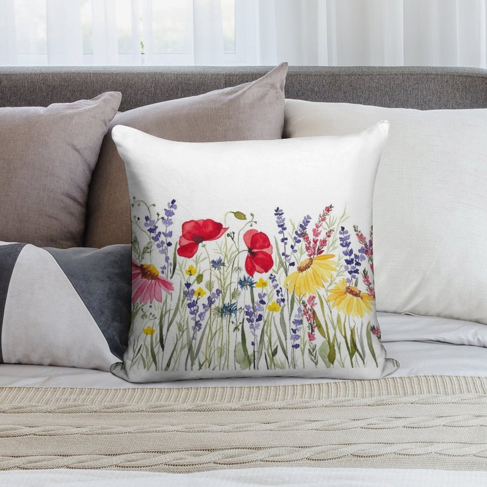 Wildflower Meadow Soft Shrink-Resistant Throw Pillow