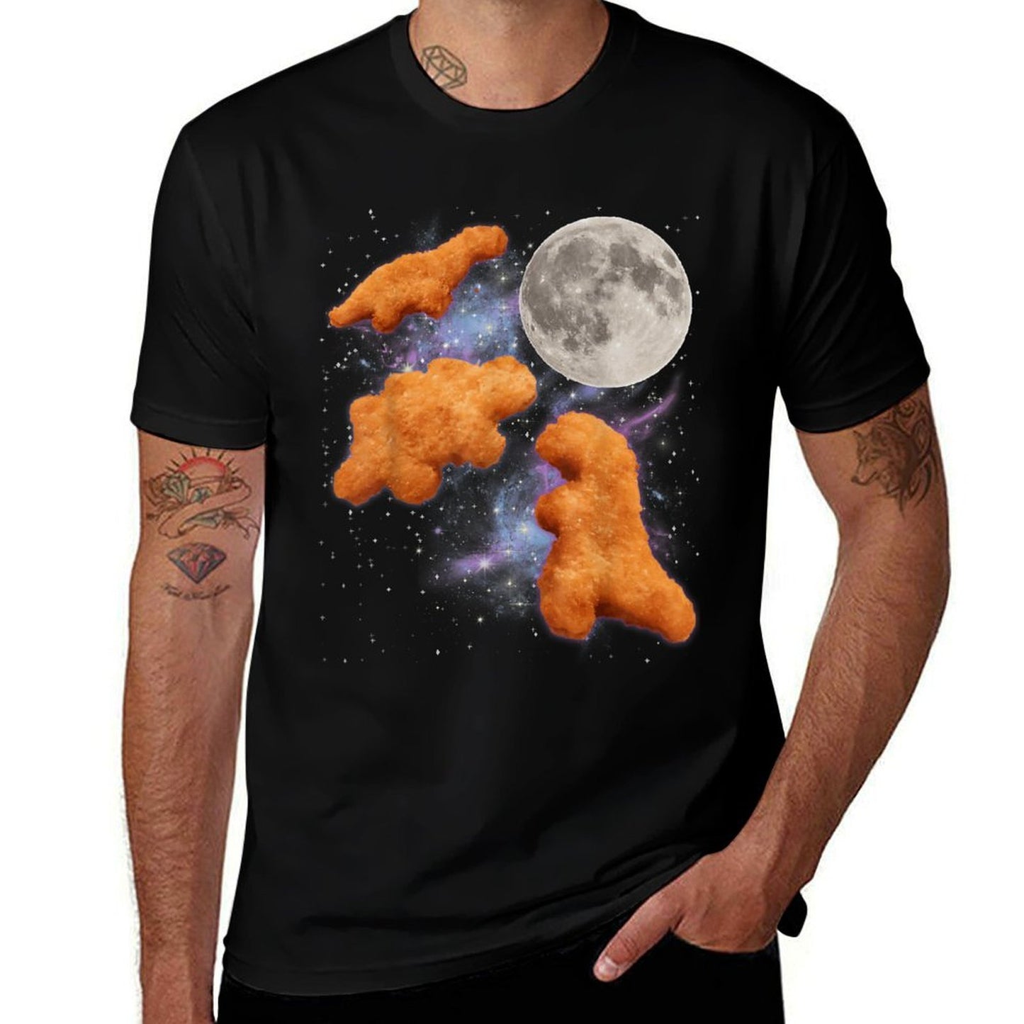 Three Chicken Nuggets Howl at Moon Funny Parody Dino Nugget  Graphic-printed T-Shirt
