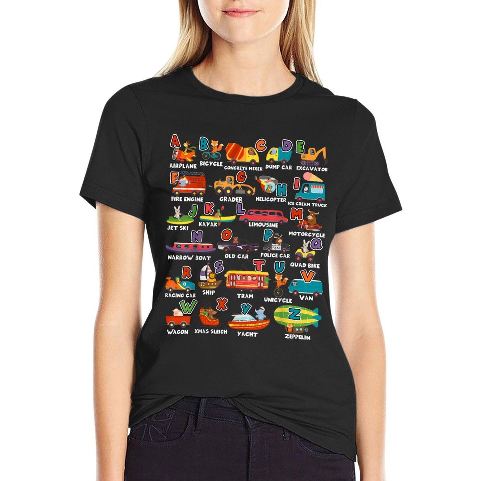 Alphabet Learning Transportation Animal Letter ABCs Teacher  Eco-friendly Material T-Shirt