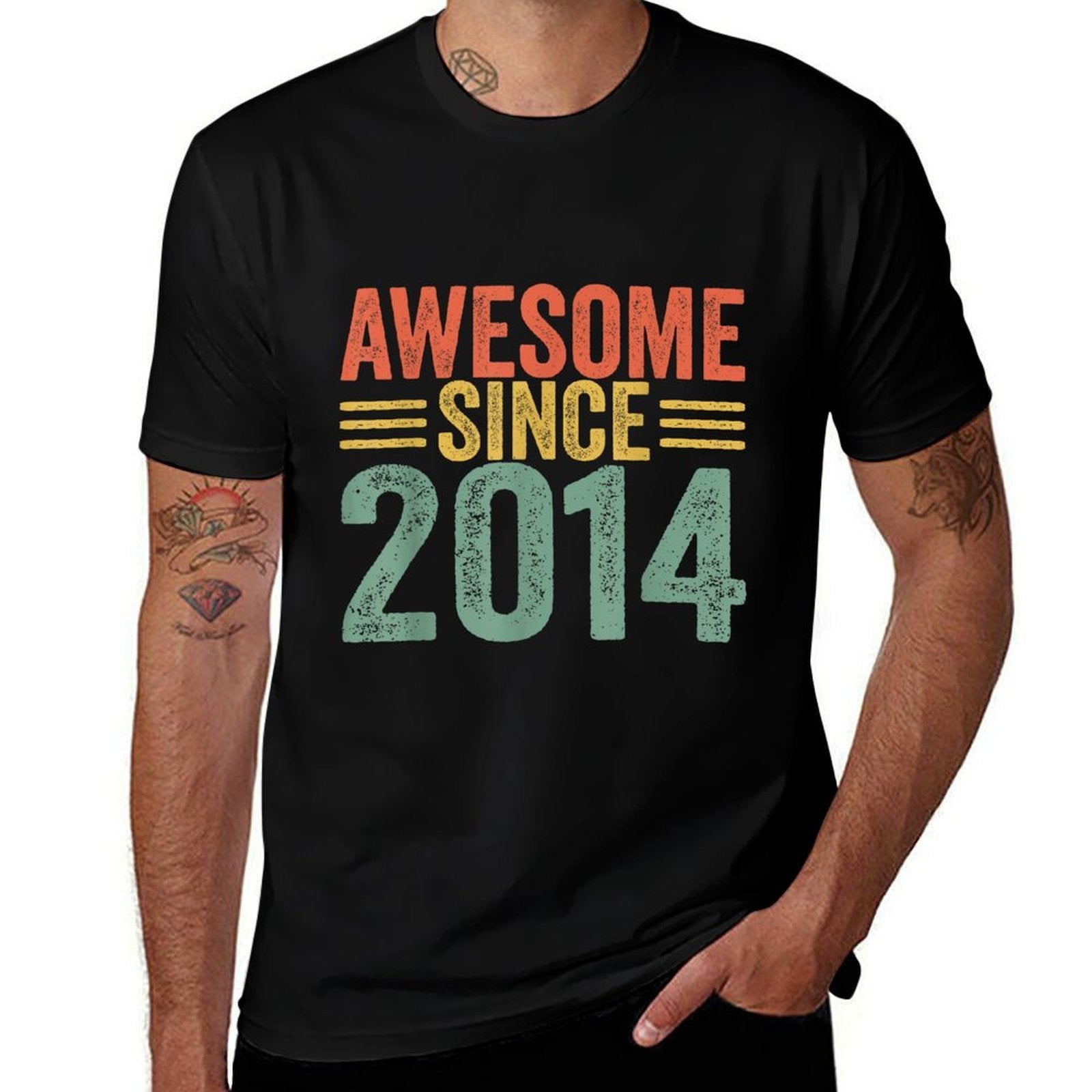 Awesome Since 2014 10th Birthday Retro 10 Years Old Boy Mens  Oversized Silhouette T-Shirt