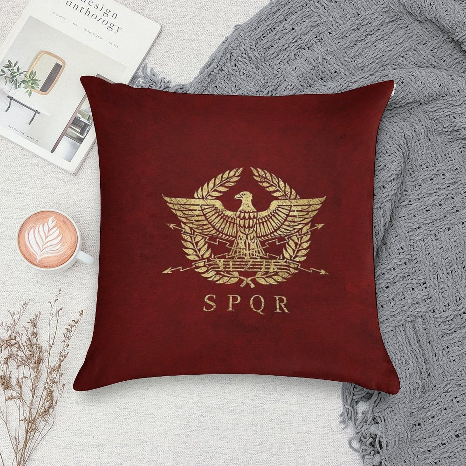 Roman Empire Emblem - Vintage Gold Soft Shrink-Resistant Throw Pillow