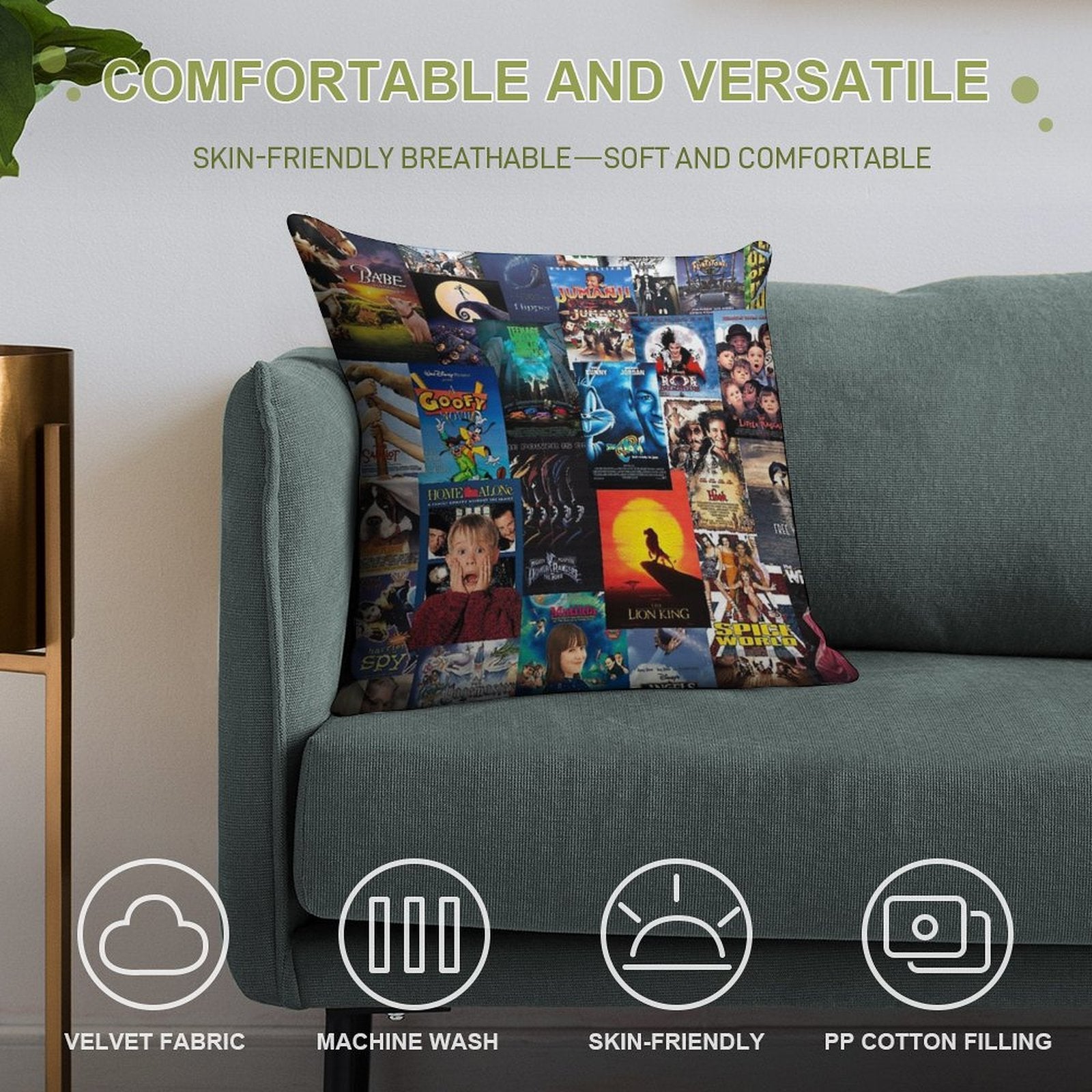 90s Childhood Movie Posters Soft Washable Throw Pillow