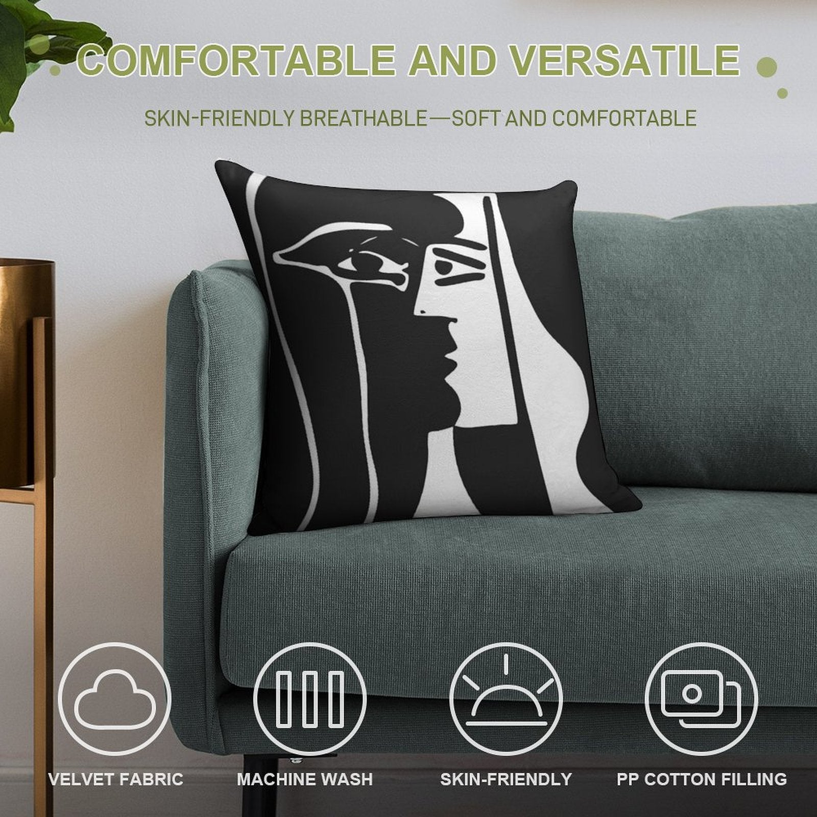 Black And White Faces VectorArt. Soft Hidden Zipper Throw Pillow