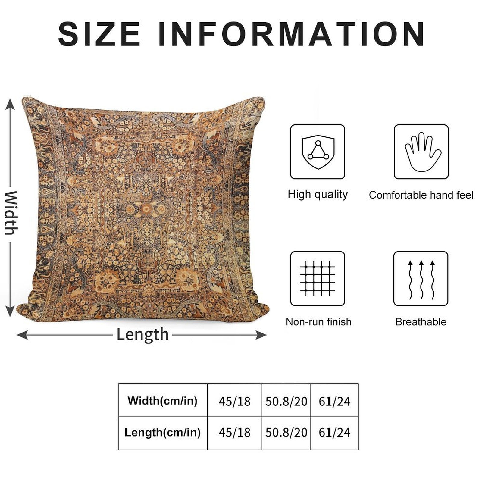 Antique Persian Kirman Rug Print Soft Warmth Comfort Throw Pillow