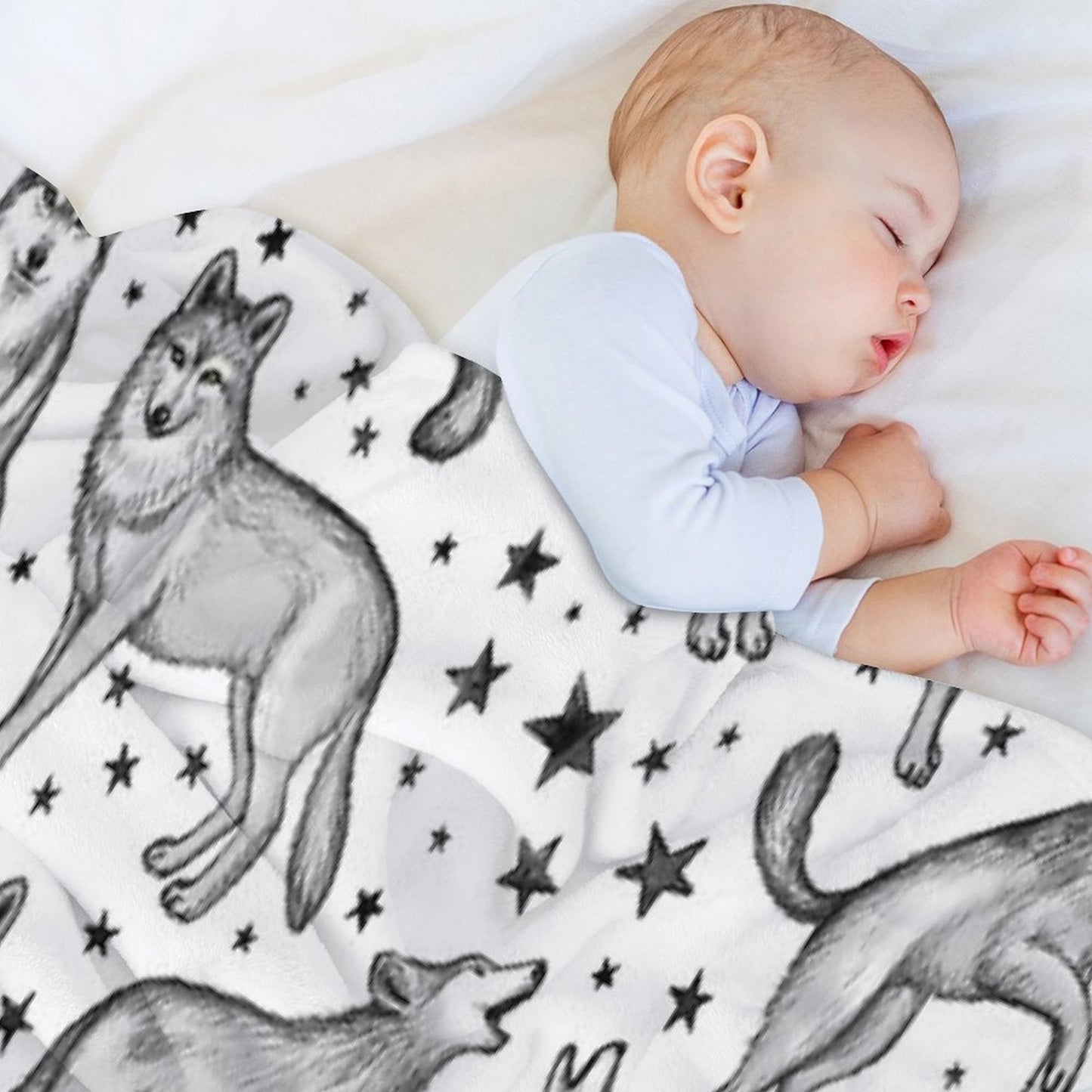 Wolves And Stars on White Quick-dry Throw Blanket