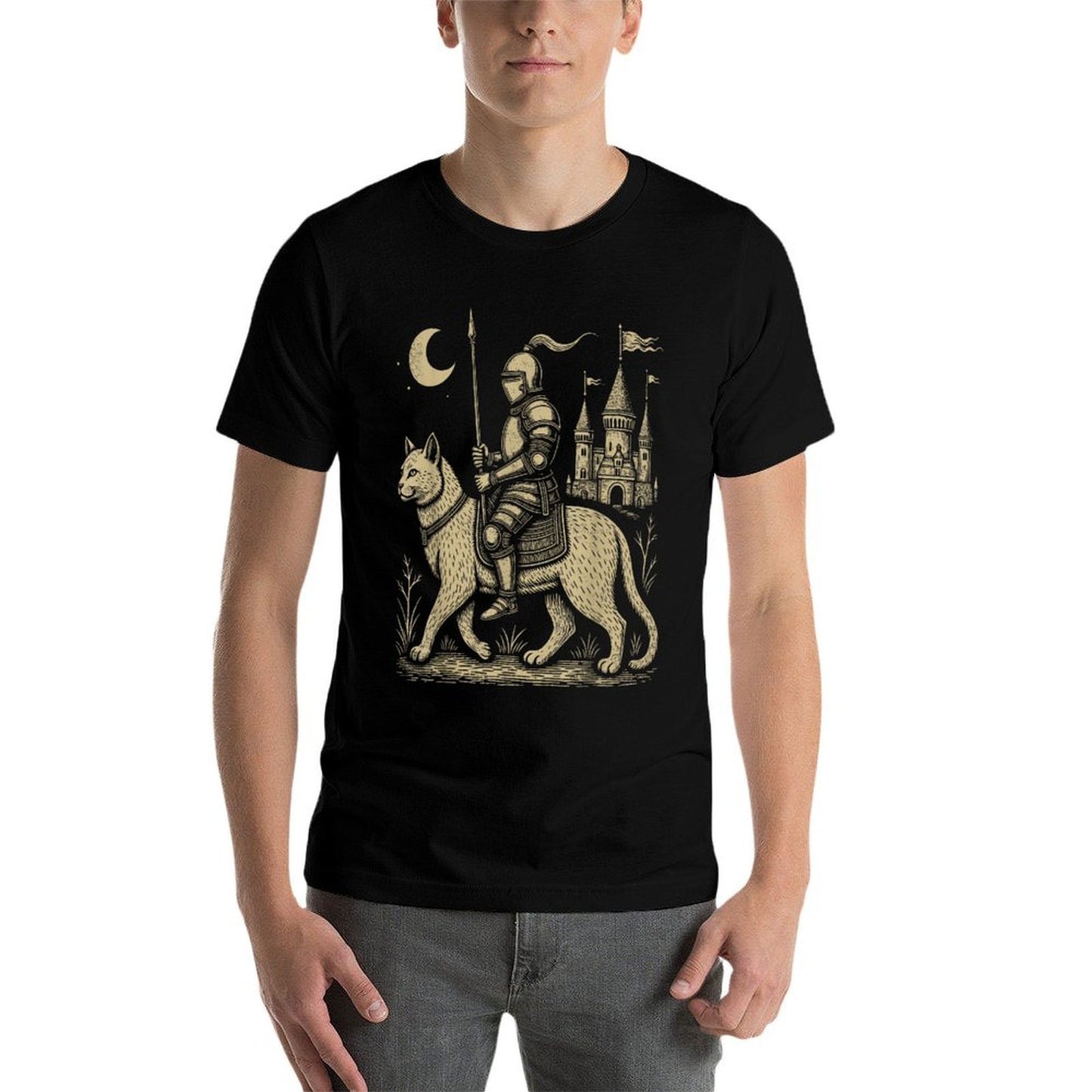 Weird Medieval Cat Middle Ages Armored Knight Riding Cat Relaxed-fit T-Shirt