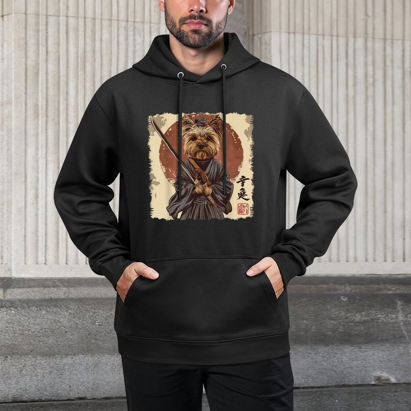 Yorkshire Terrier Yorkie Dog Japanese Art Samurai Ukiyo-e Colorfast Hoodie