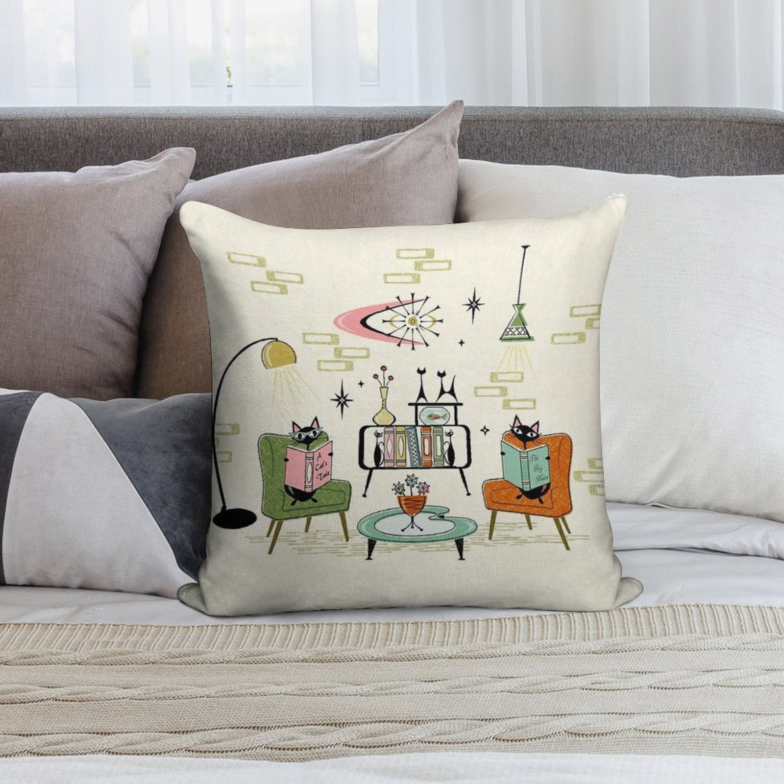 Cozy Cats' Den ©studioxtine Soft Gift Ready Throw Pillow