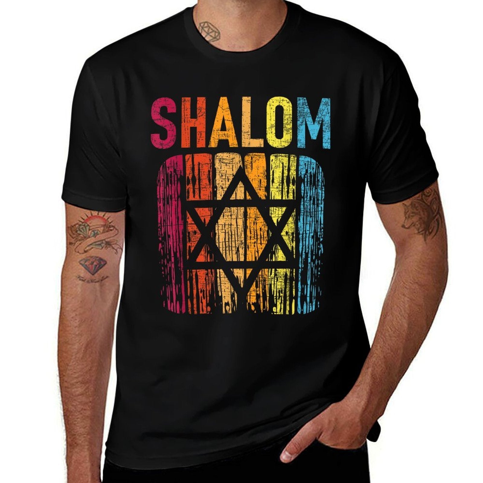 Shalom - Retro Star Of David Jewish Peace Hebrew Israelites  Fade-proof Color T-Shirt