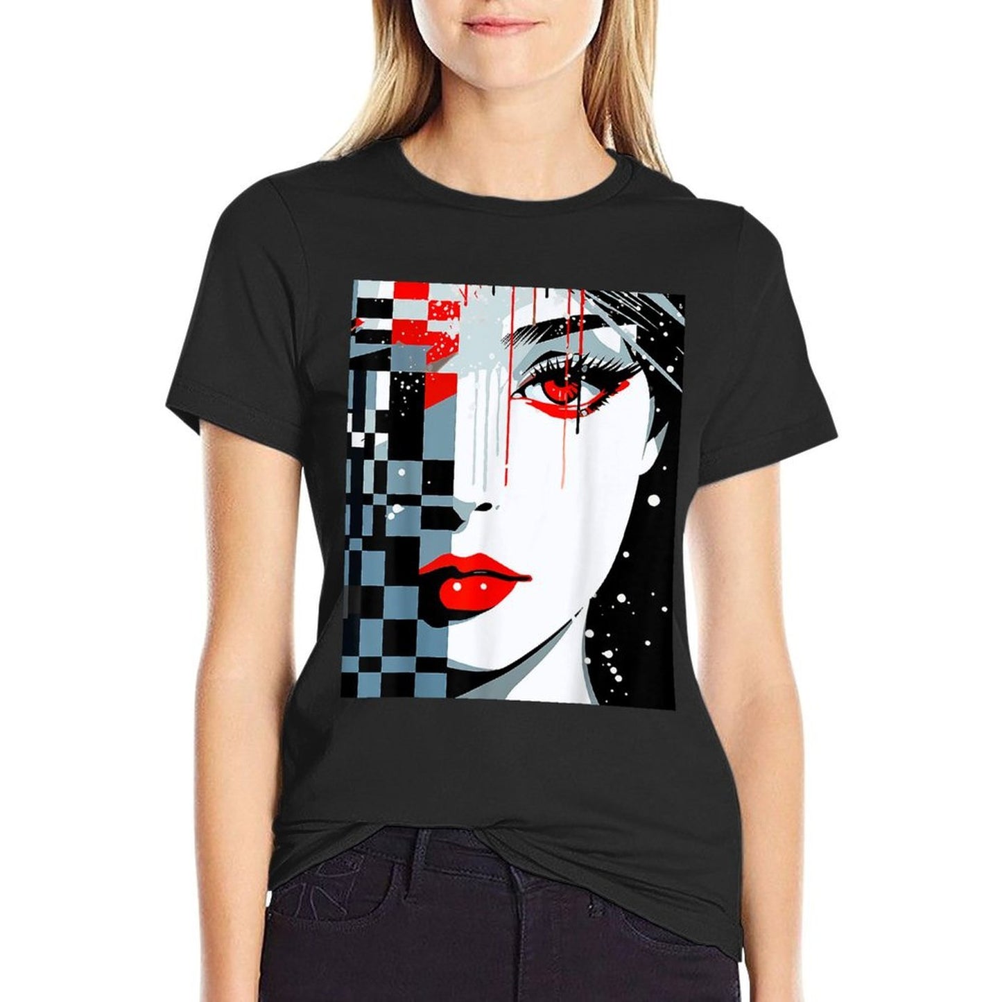 Women Face Abstract Geometric Art Illustration Graphic Women Classic T-Shirt
