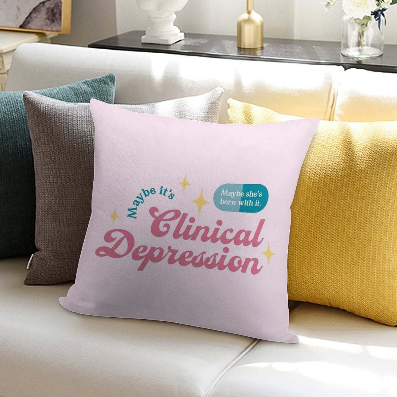 Trixie Mattel - Maybe She's Born with It. Maybe It's Clinical Depression. Soft Easy Maintenance Throw Pillow