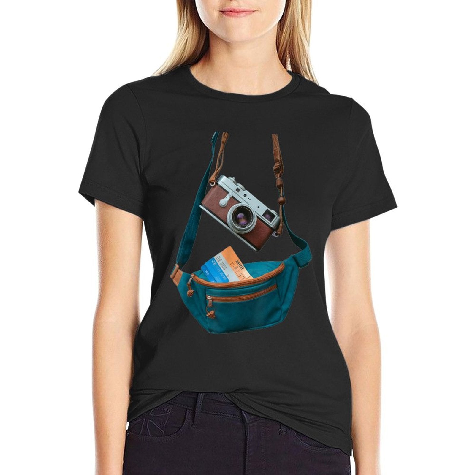 Tourist Spirit Day Camera Passport Fanny-pack  Fade-proof Color T-Shirt