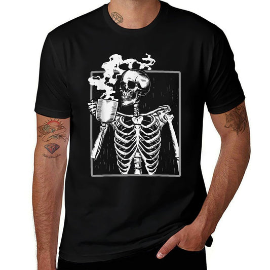 Skeleton Drinking Coffee Lover Funny Halloween Skull  Relaxed-fit T-Shirt
