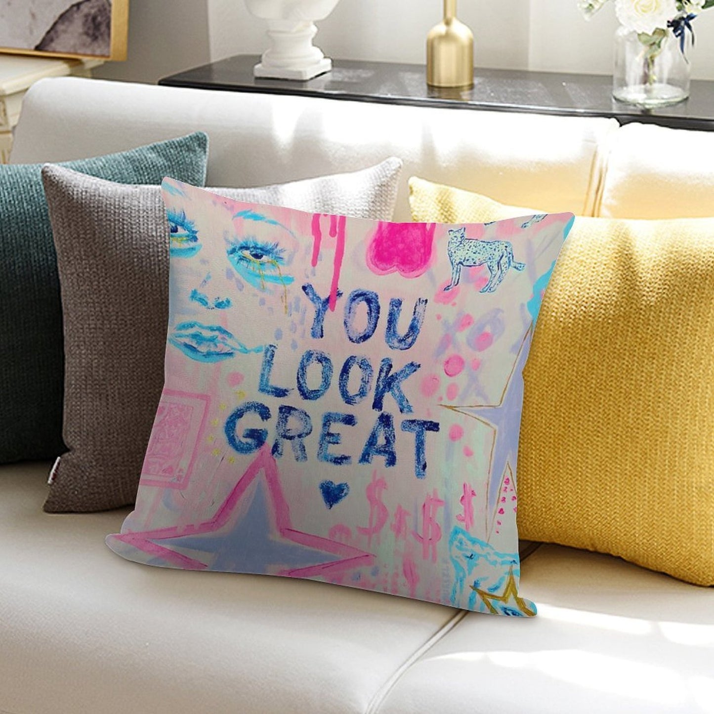 You Look Great Collage Soft Anti-Pilling Throw Pillow